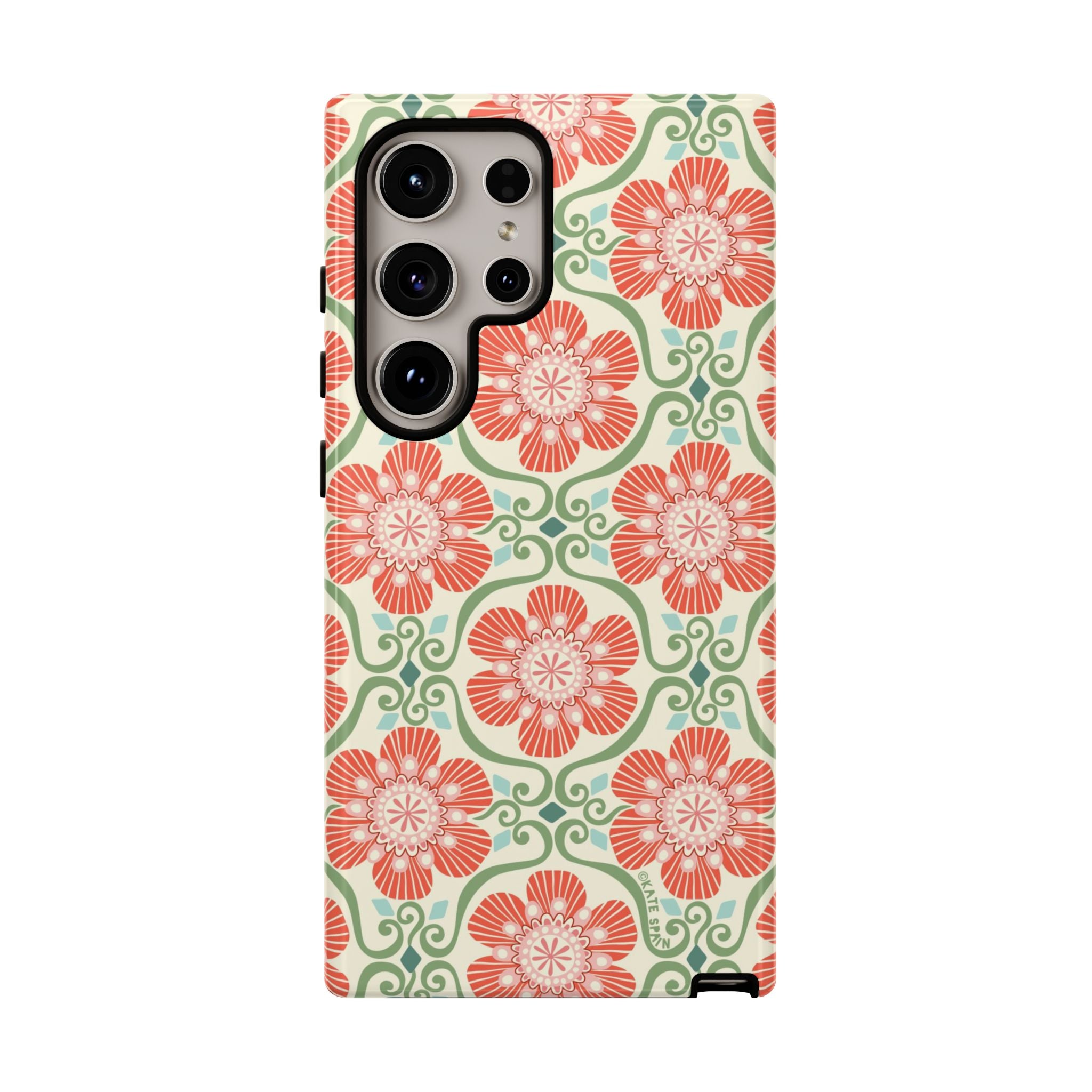 Luxury Barcelona Flowers Samsung Galaxy S24 Ultra Case – Glossy | cream, coral, sage botanical floral print