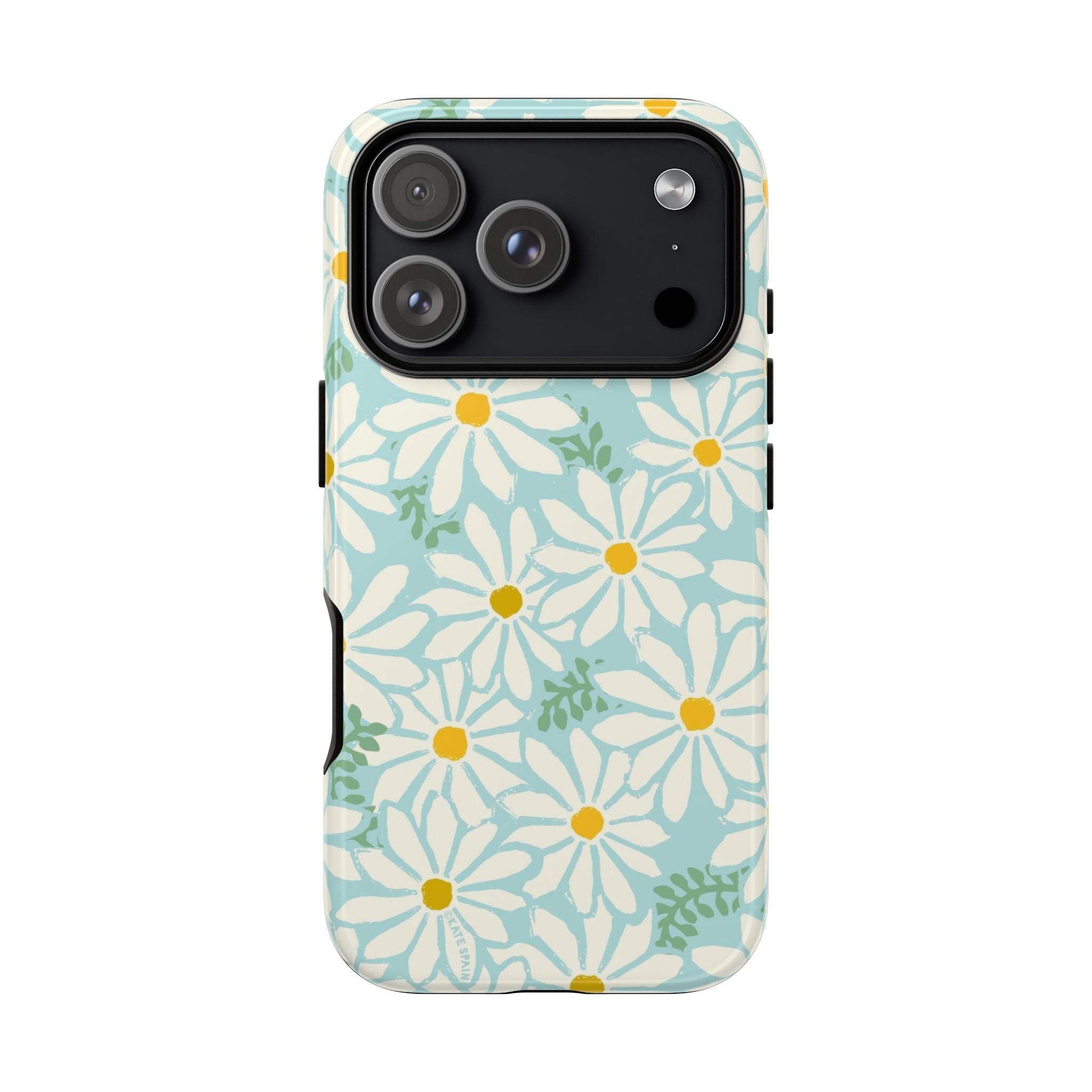 Daisies Tough iPhone 17 Pro Case – Glossy | mint, white, yellow botanical daisy floral print
