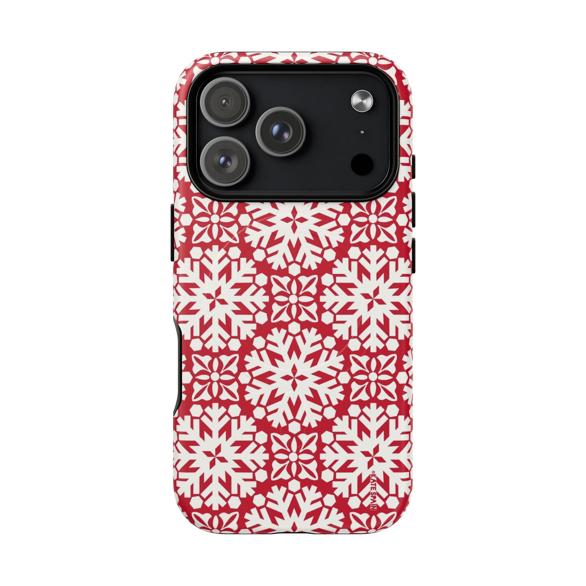 Flurry MagSafe iPhone 17 Pro Case – Matte | red and cream geometric snowflake tile print