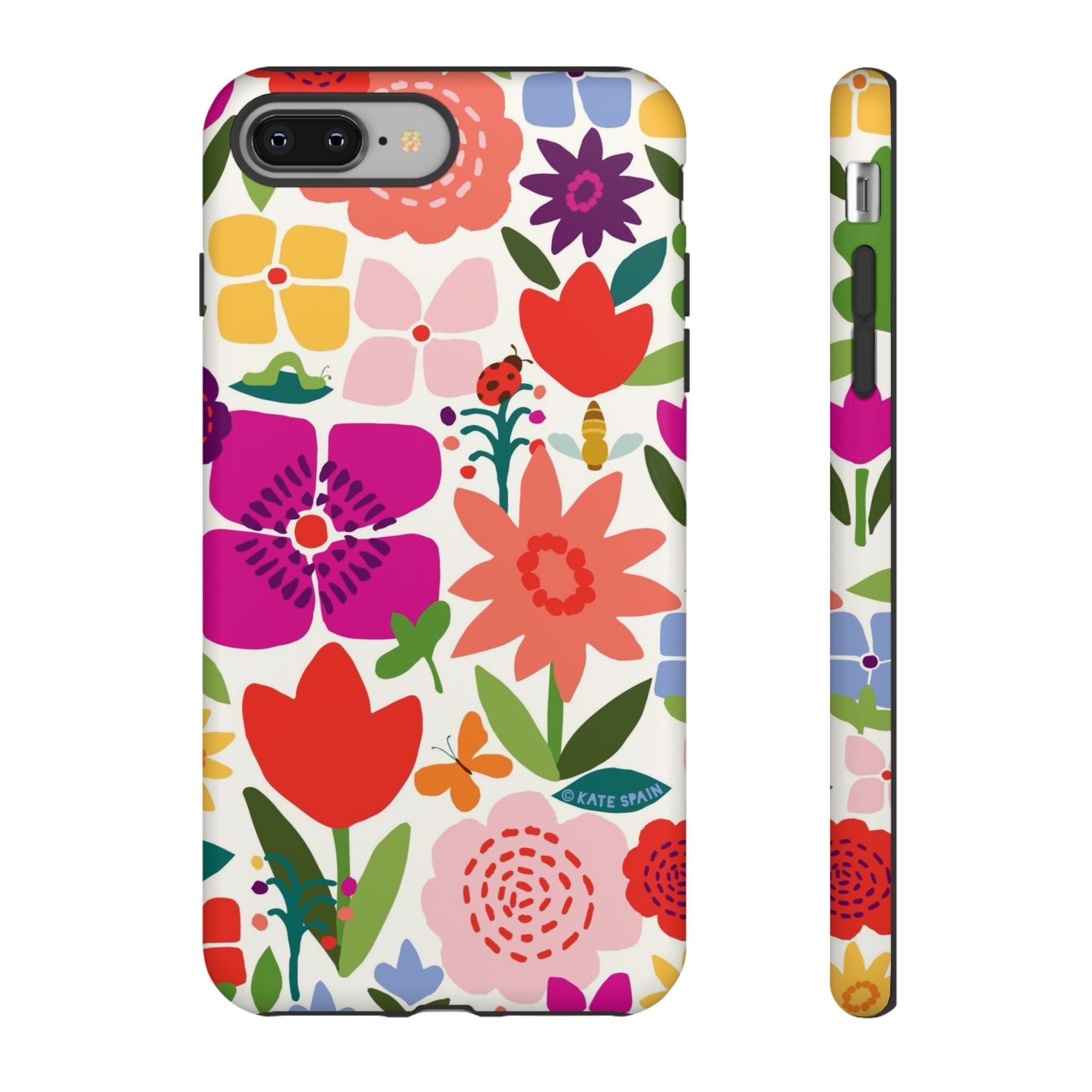 Happy Blooms Tough iPhone 8 Plus Case – Matte | cream, red, magenta, coral botanical floral print