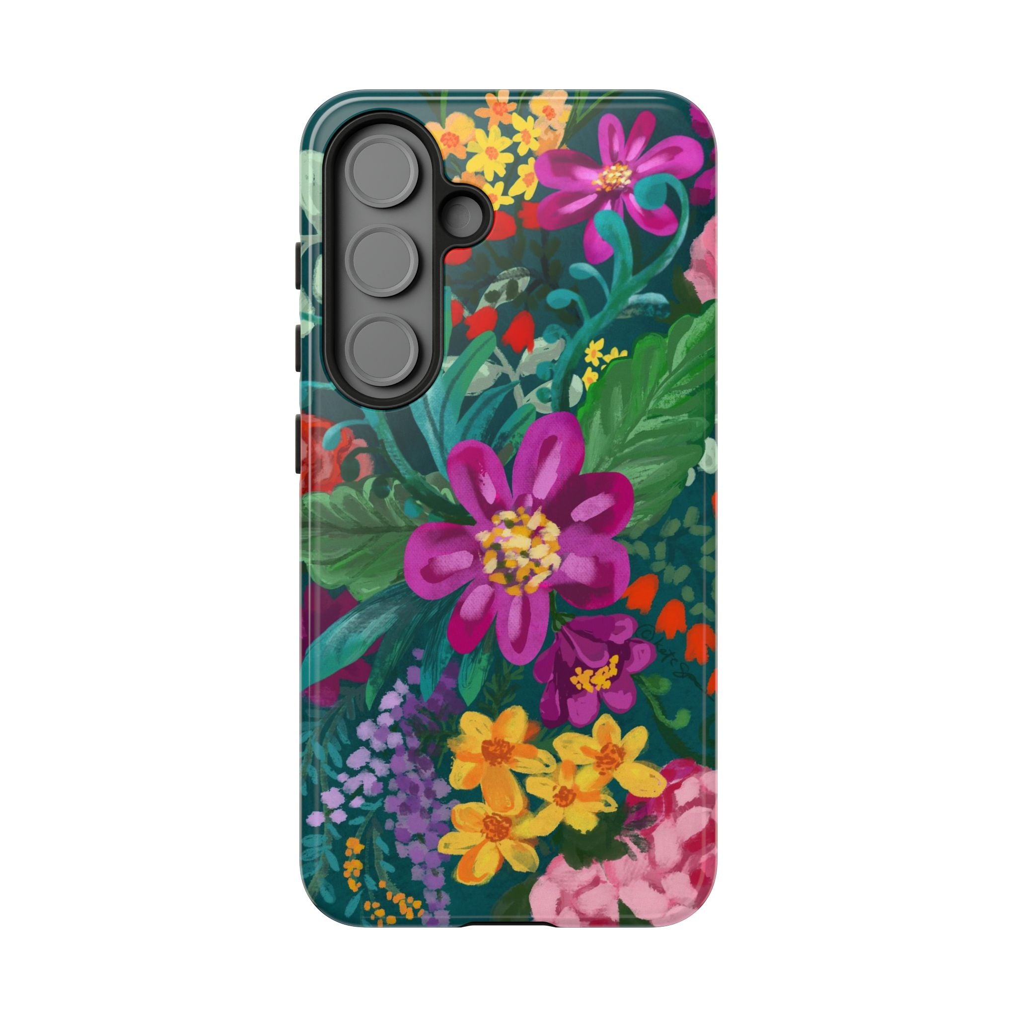Tropical Posy Samsung Galaxy S25 Case – Glossy | teal, magenta, yellow, pink vibrant botanical floral print