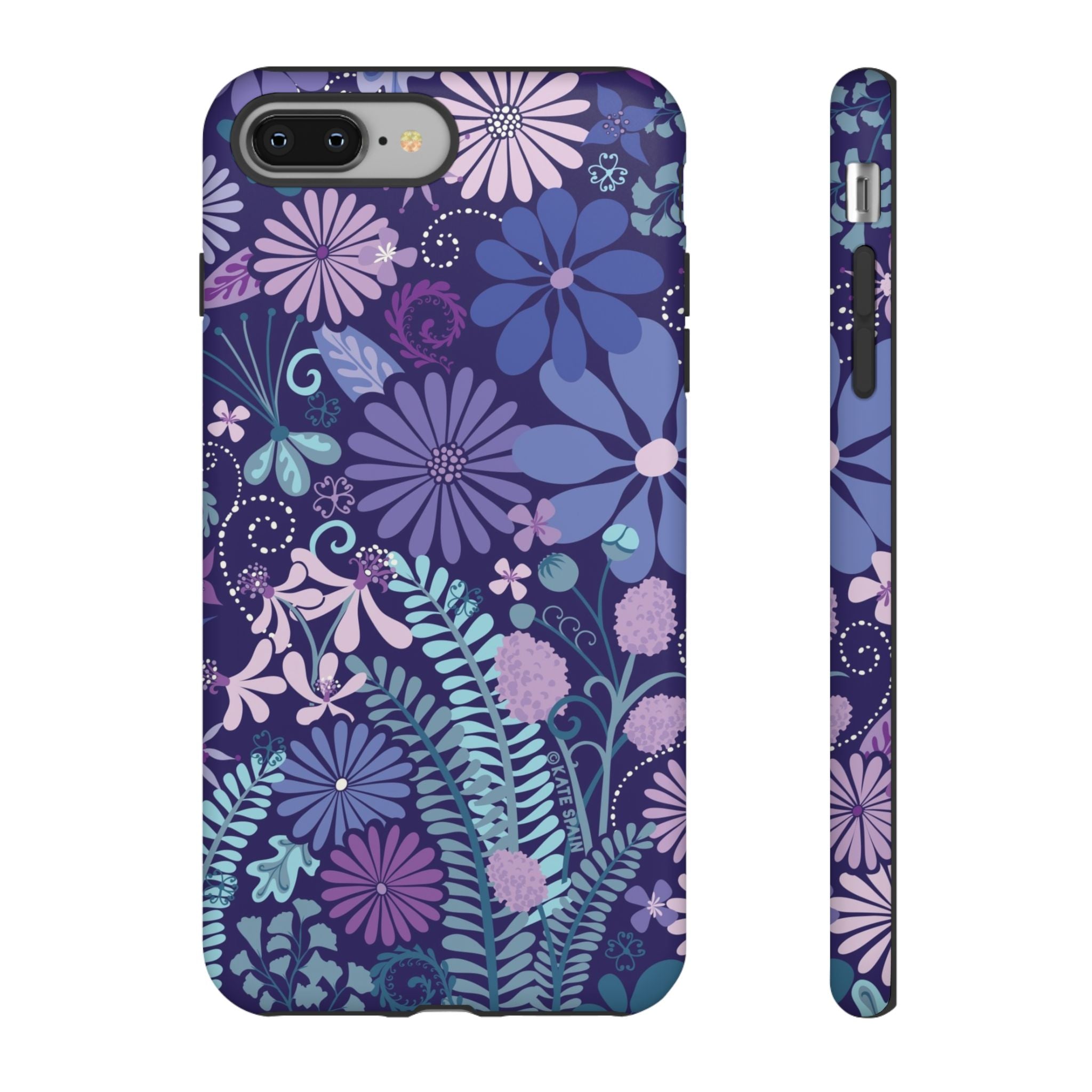 Luxury Terrain Tough iPhone 8 Plus Case – Matte | navy, purple, aqua botanical woodland floral print