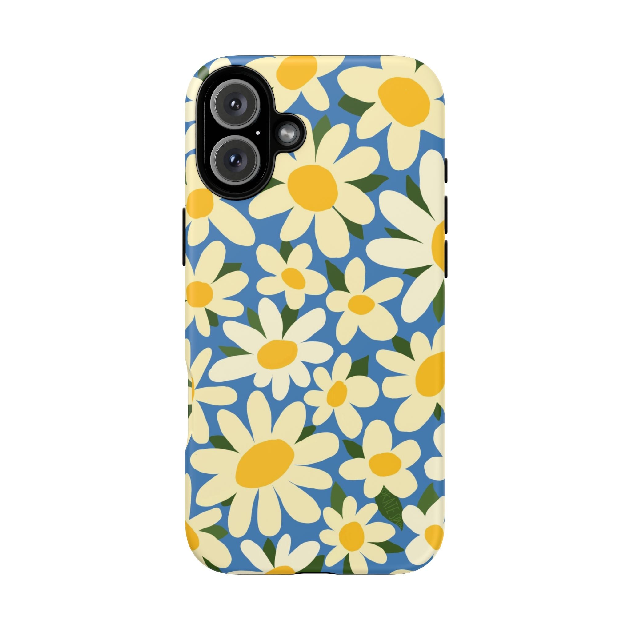 Shasta Daisy Tough iPhone 16 Plus Case – Matte | blue, cream, yellow daisy floral print