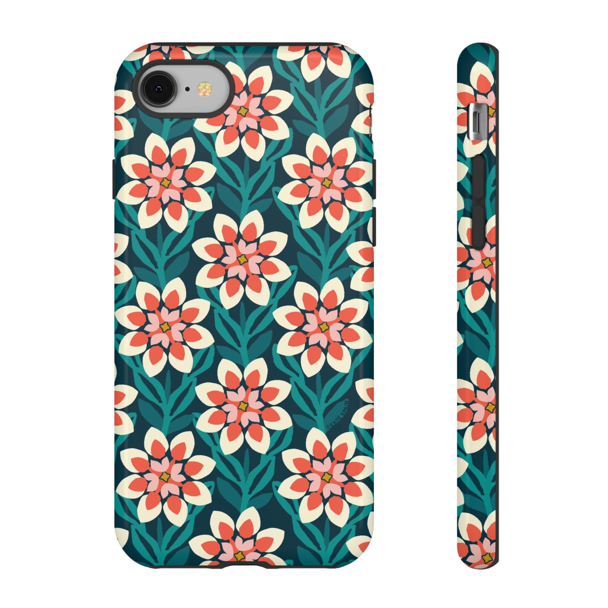 Modern Dahlia Tough iPhone 8 Case – Glossy | teal, coral, cream geometric dahlia floral print