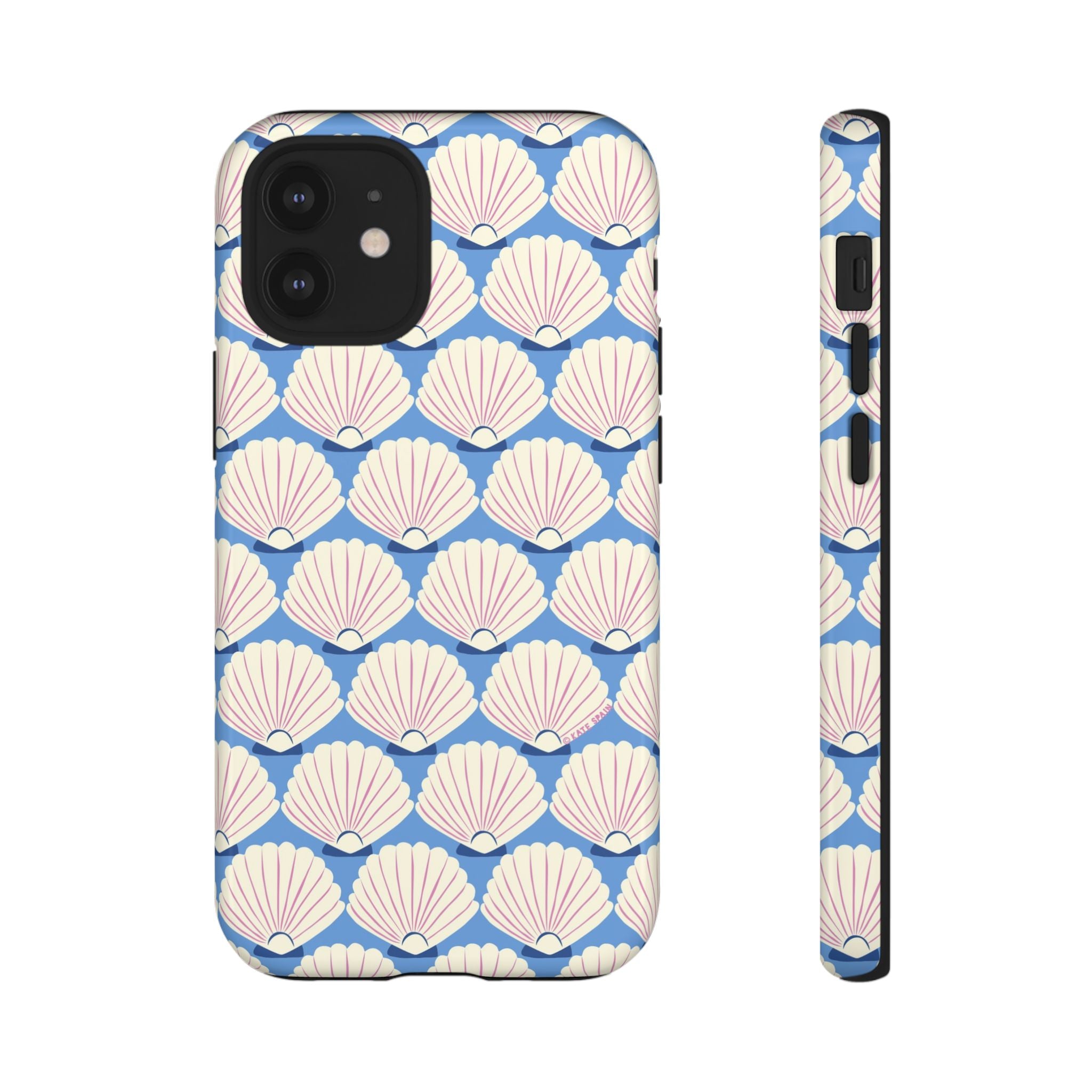 Seashells Tough iPhone 12 Mini Case – Glossy | periwinkle, cream, blush scallop shell print