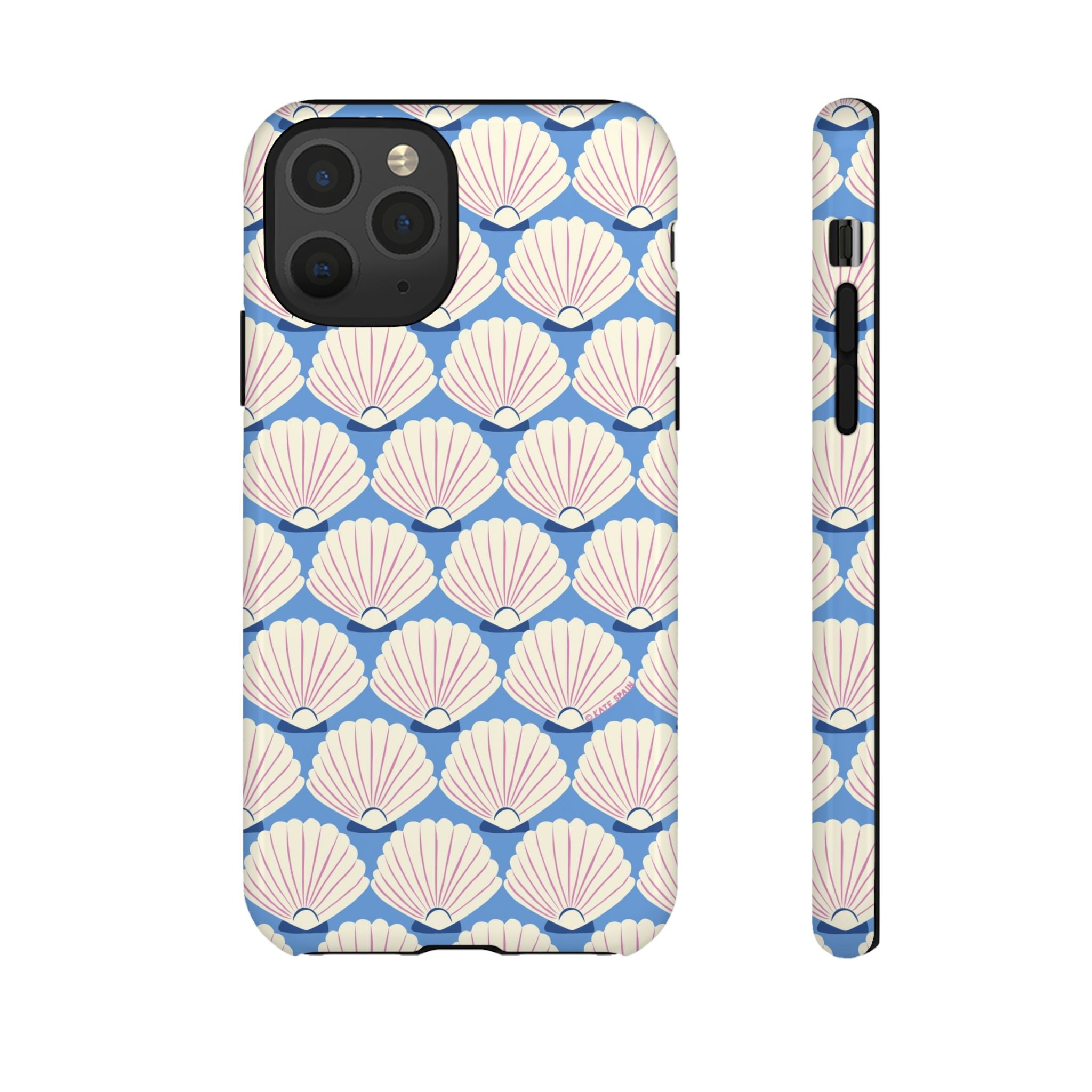 Seashells Tough iPhone 11 Pro Case – Glossy | periwinkle, cream, blush scallop shell print