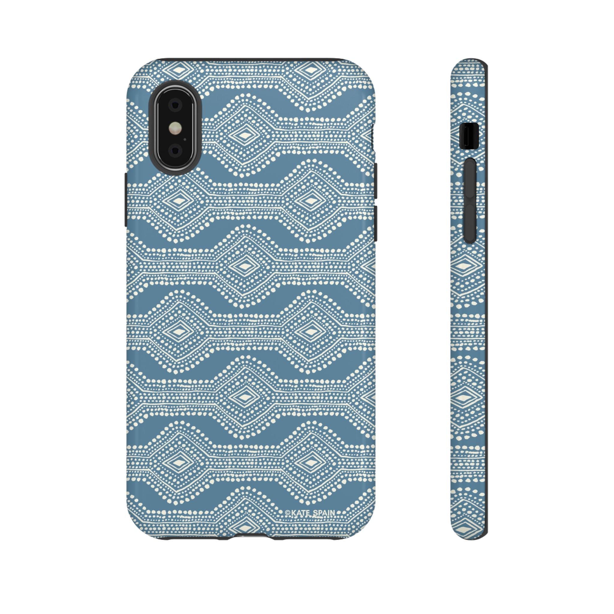 Diamond Dots Tough iPhone X Case – Glossy | steel blue, white diamond dot geometric print