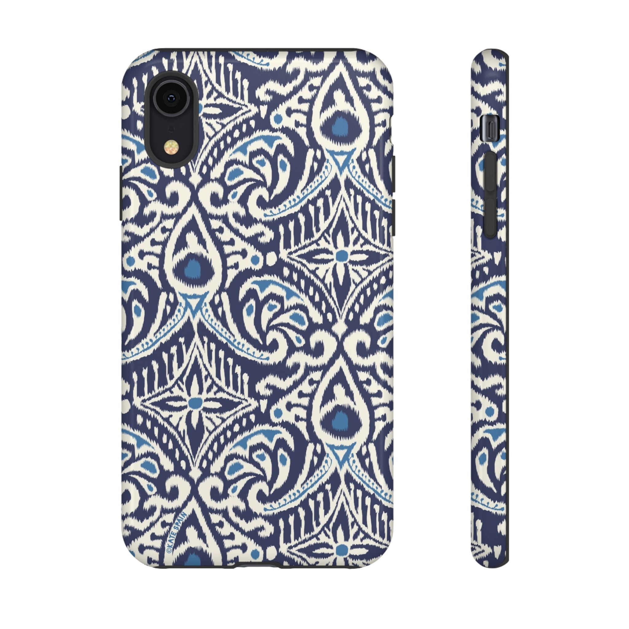 Ikat Tough iPhone XR Case – Glossy | navy, cream, blue ikat medallion print