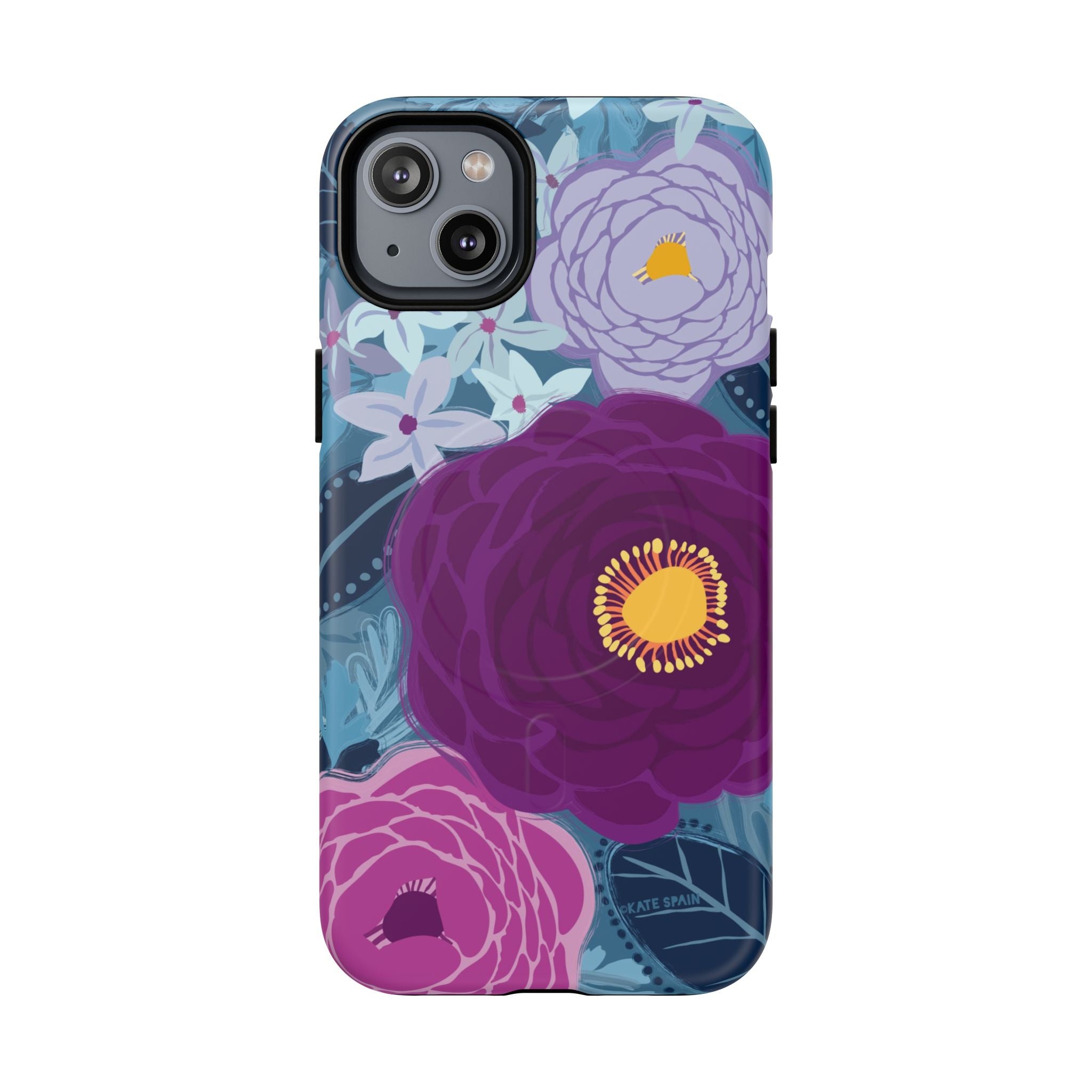Bloomerie Violet MagSafe iPhone 14 Plus Case – Matte | navy, purple, magenta botanical peony floral print
