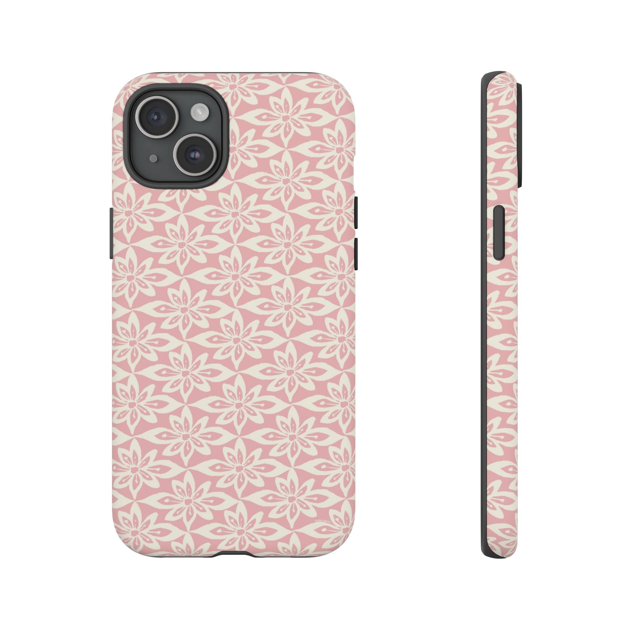 Lily Pastel Pink iPhone 15 Plus Matte case — geometric blush lily print on soft pink by Kate Spain