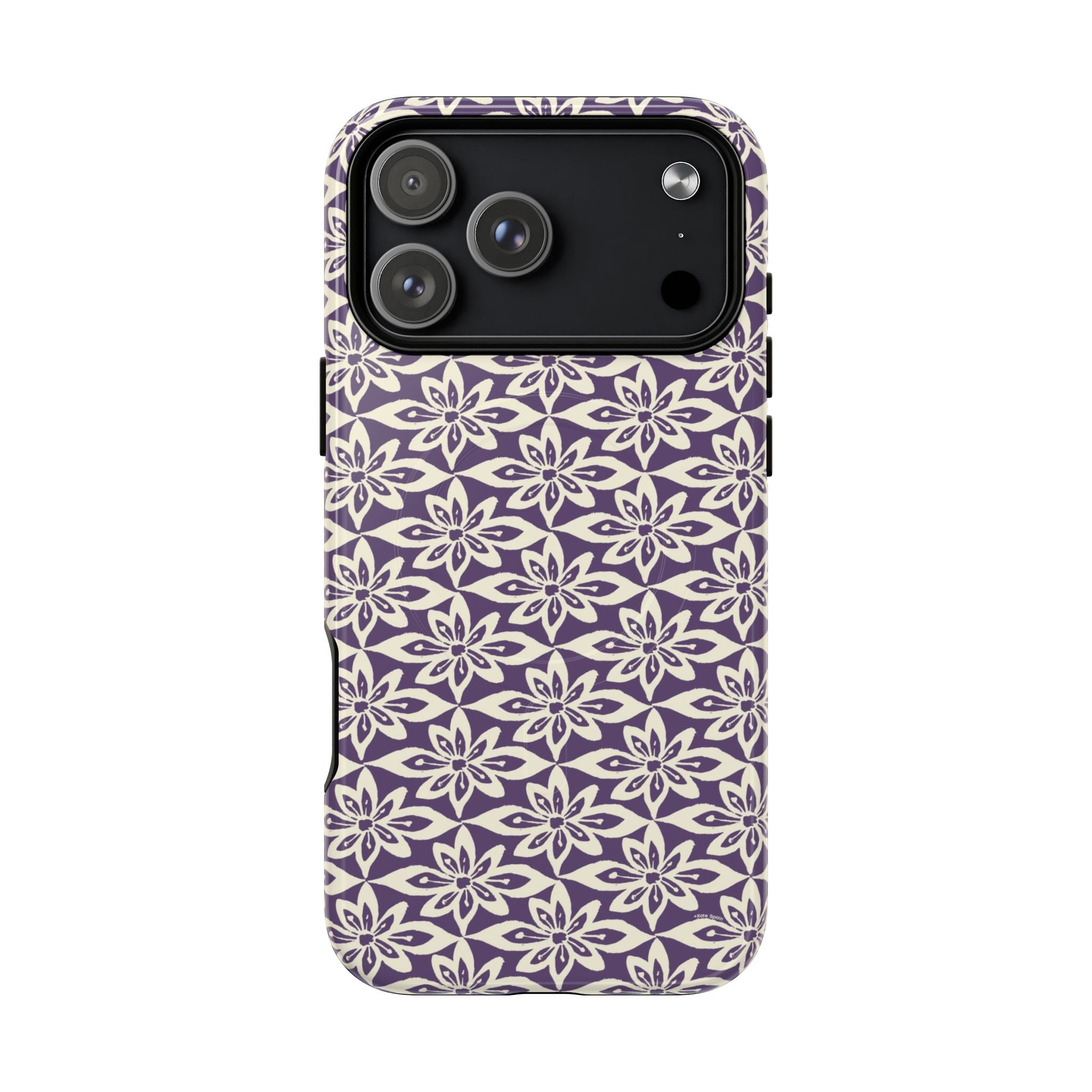 Lily Plum MagSafe iPhone 17 Pro Max Case – Glossy | graphic white lily print on rich violet — botanical MagSafe case by Kate Spain