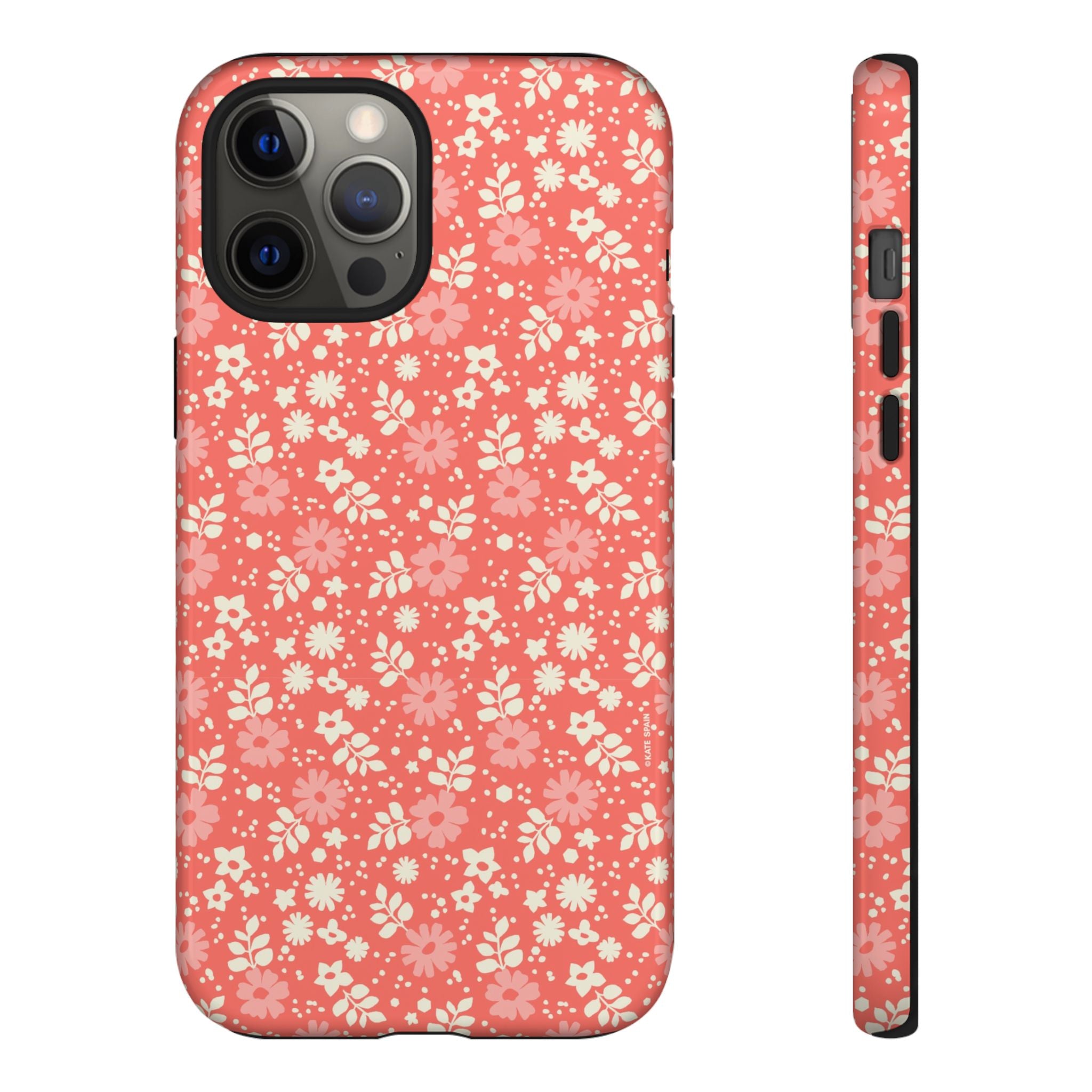 Petaline Tough iPhone 12 Pro Max Case – Glossy | coral, pink, cream ditsy floral print