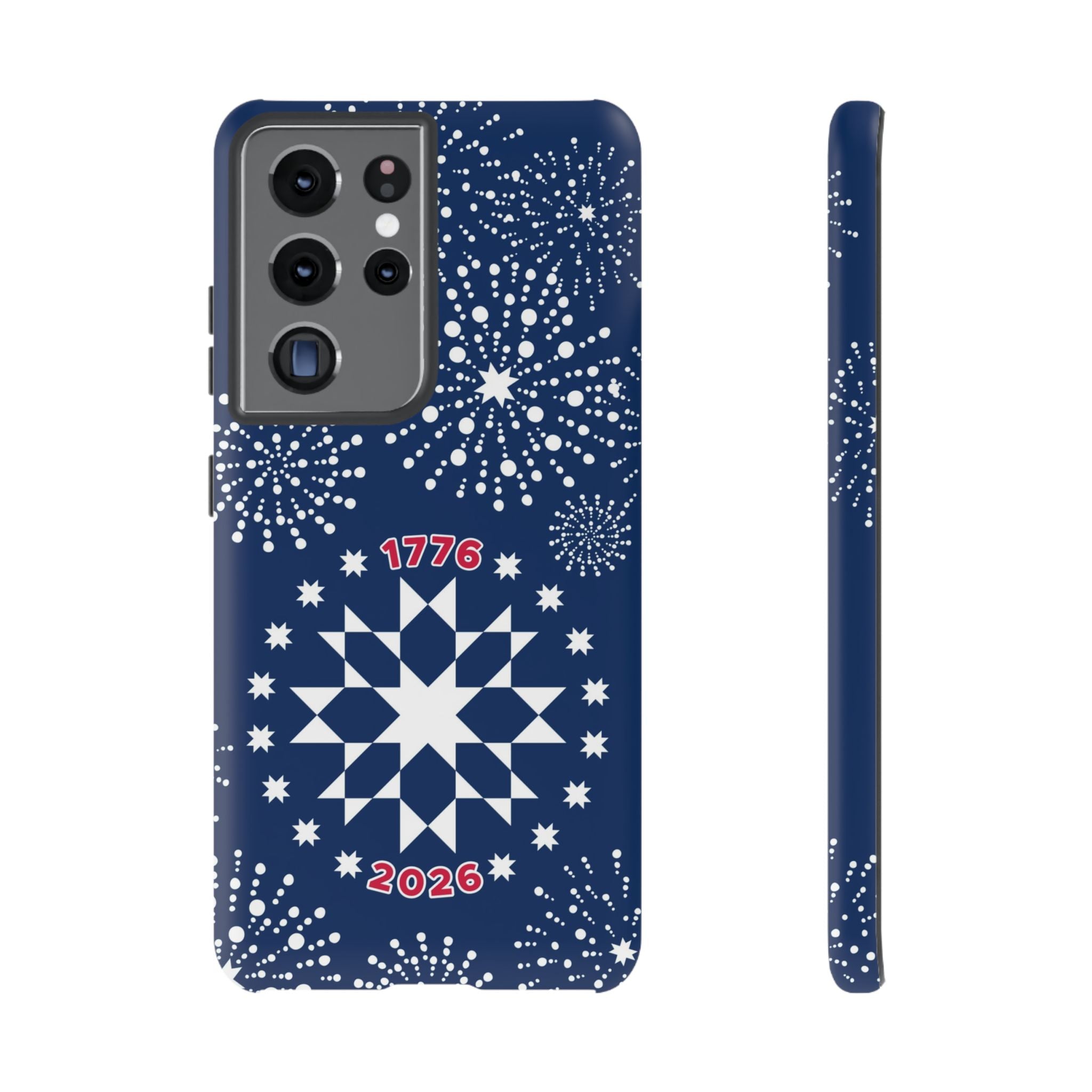 250th Fireworks Samsung Galaxy S21 Ultra Case – Matte | navy, white patriotic star quilt fireworks print