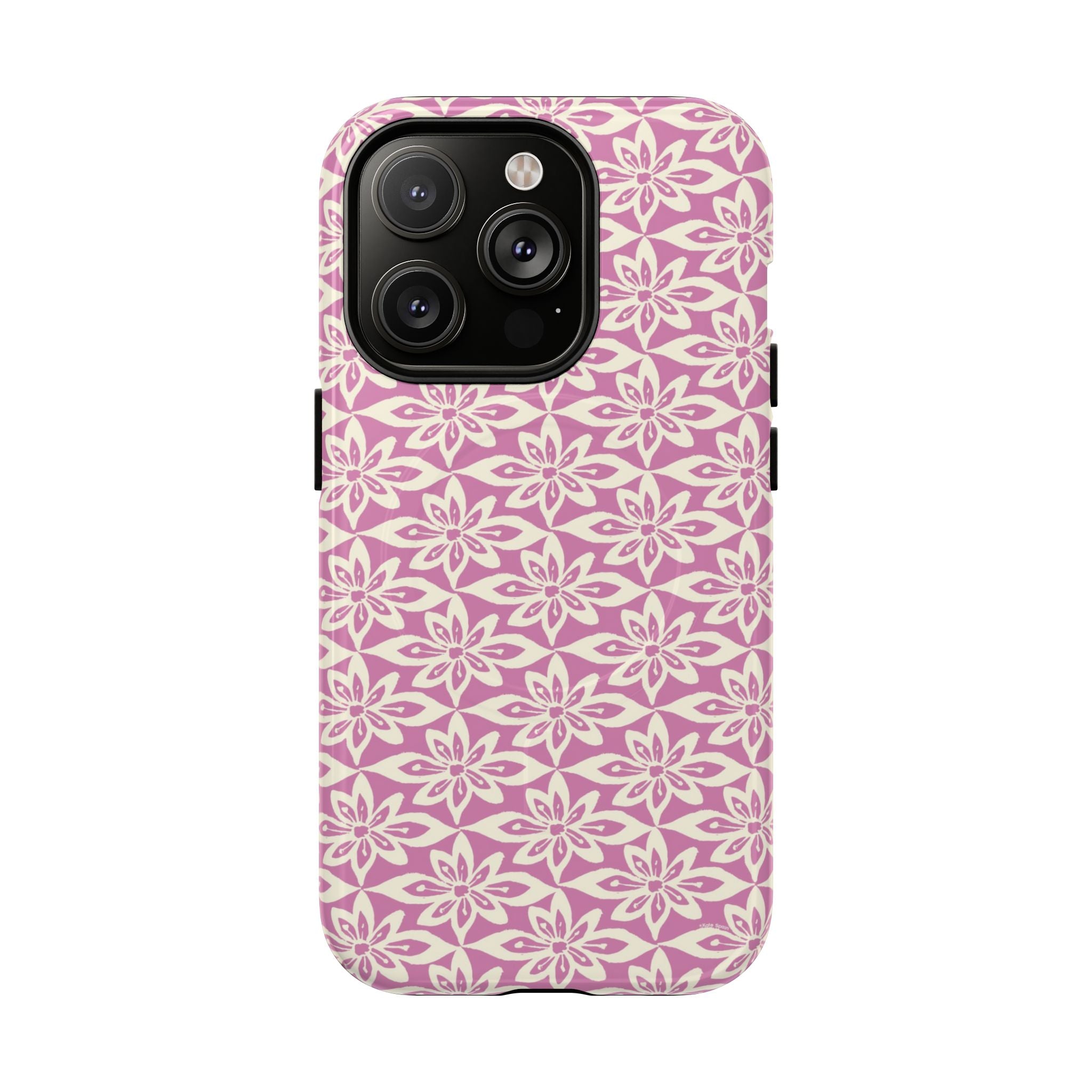 Lily Rose MagSafe iPhone 14 Pro Case – Glossy | graphic white lily print on soft rose — botanical MagSafe case by Kate Spain