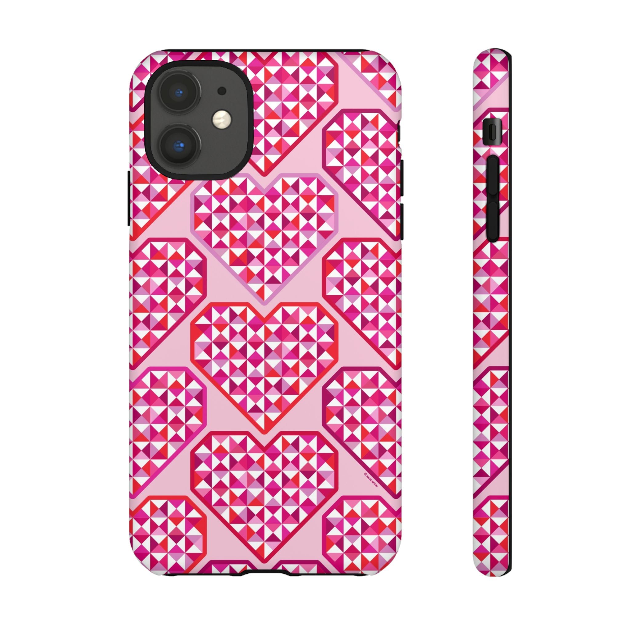 Pink Pyramid Heart Tough iPhone 11 Case – Matte | blush, pink, magenta, red geometric pyramid heart print