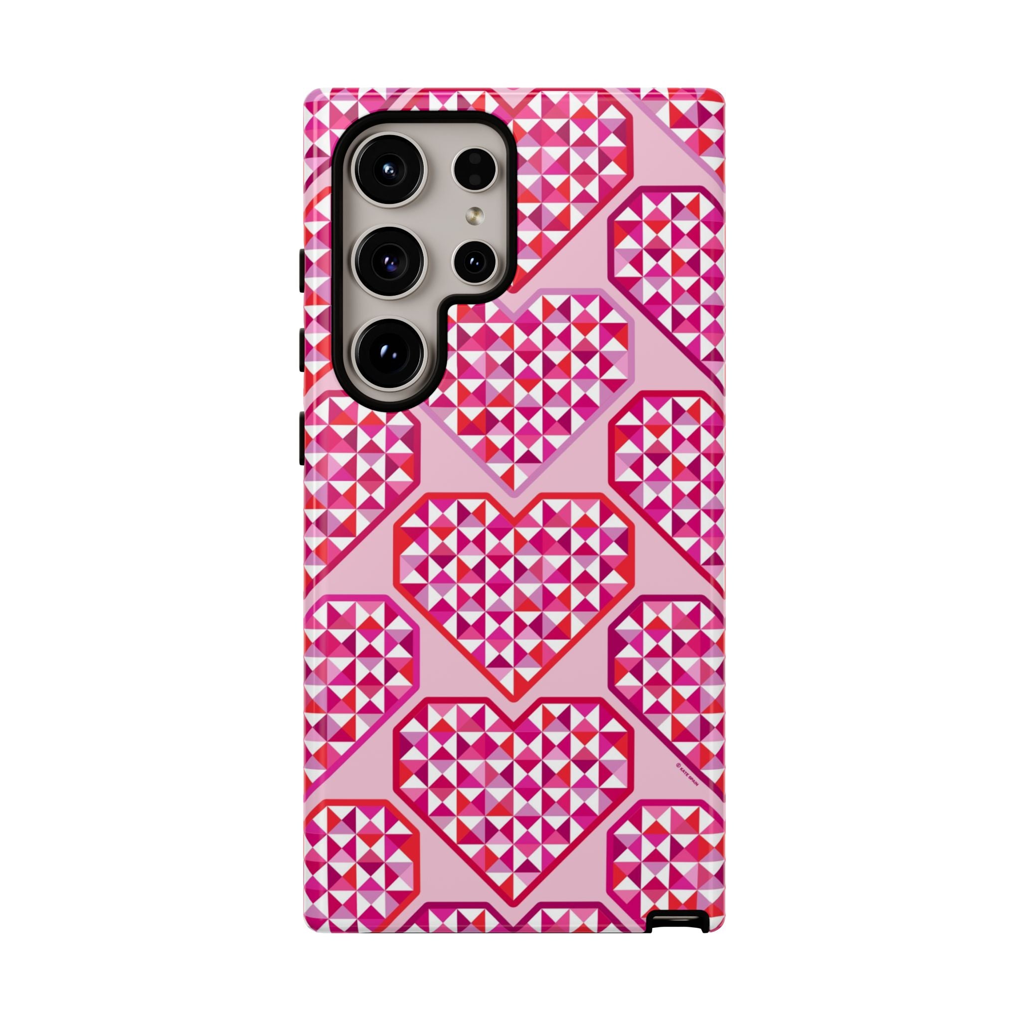 Pink Pyramid Heart Samsung Galaxy S24 Ultra Case – Matte | pink, magenta, white geometric heart pyramid print
