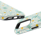 Daisies MagSafe iPhone 16 Pro Max Case – angled lifestyle view of button, ports, and camera cutout