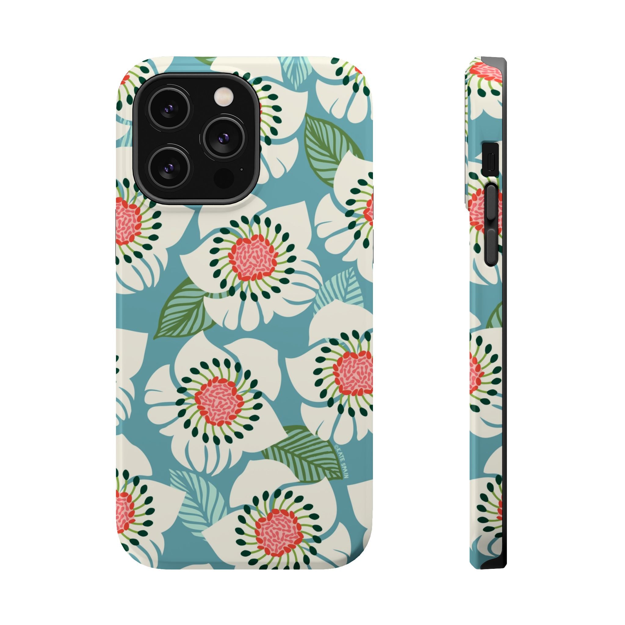 Panache Floral MagSafe iPhone 14 Pro Max Case – Glossy | sky blue, pale cream, pink anemone floral print