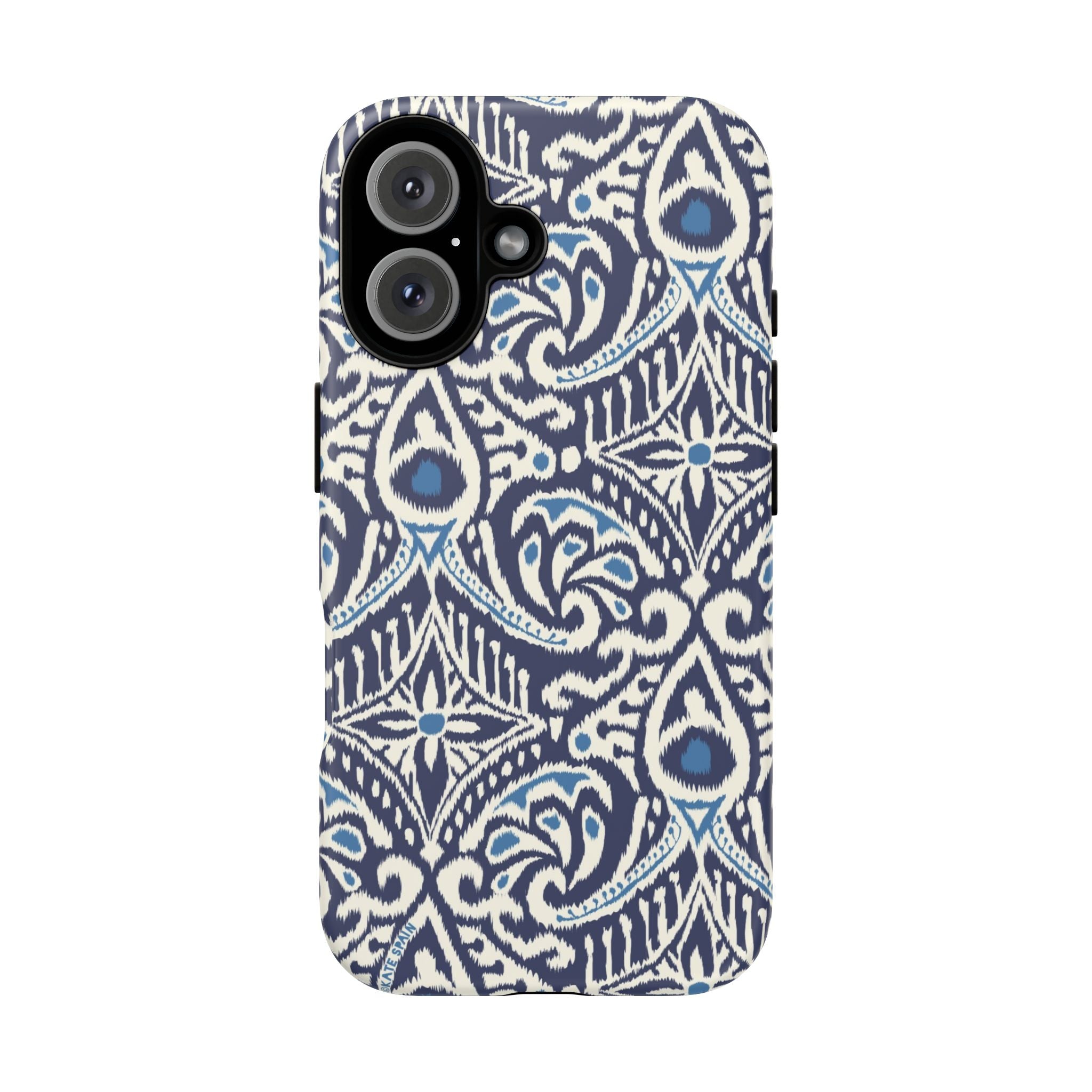 Ikat Tough iPhone 16 Case – Matte | navy, cream, blue ikat medallion print