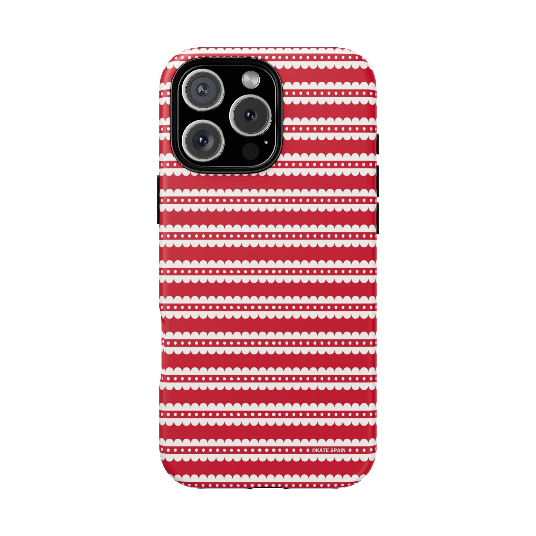 Candy Cane Stripe Tough iPhone 16 Pro Max Case – Matte | red, cream scalloped candy cane stripe print