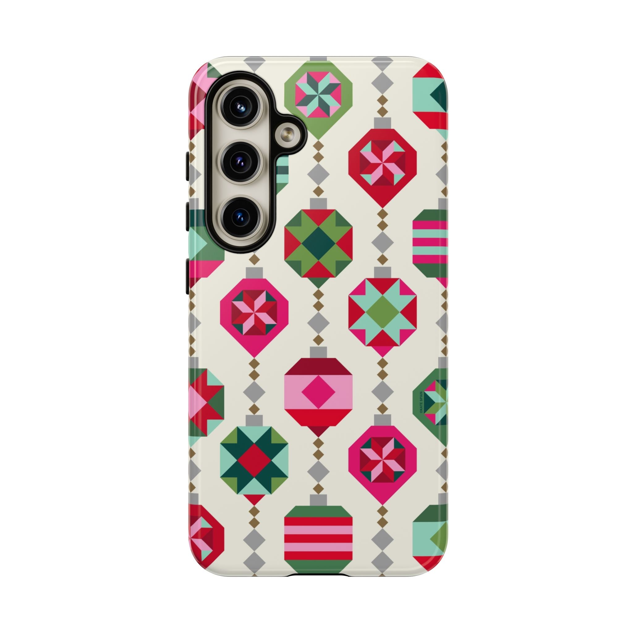 Felicity Ornaments Samsung Galaxy S24 Case – Glossy | cream, red, pink, green, mint geometric quilted ornament print