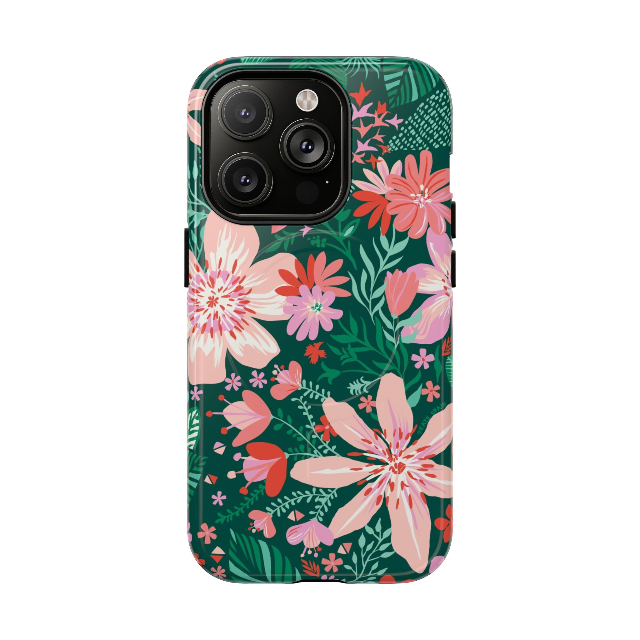 Bonaire MagSafe iPhone 14 Pro Case – Glossy | jade, pink, white tropical floral botanical print