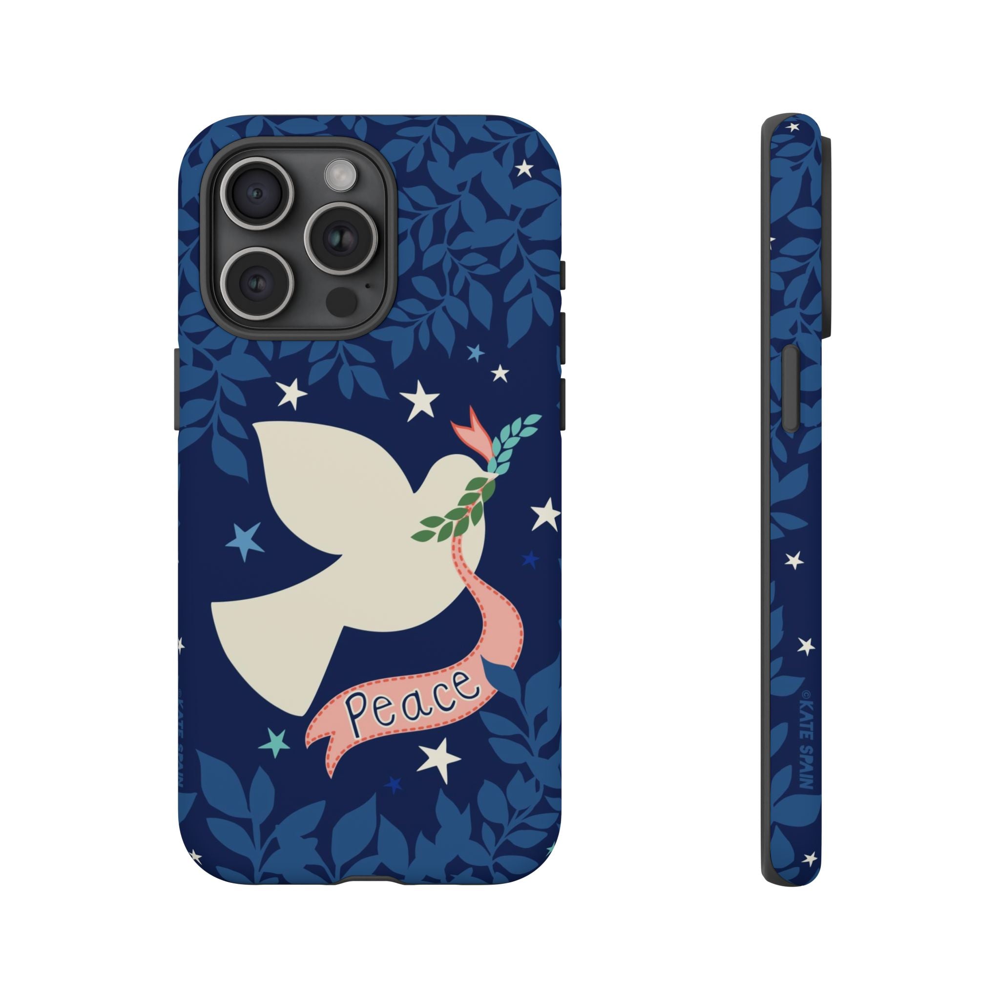 Peace Tough iPhone 15 Pro Max Case – Matte | navy, cream peace dove, stars, botanical print