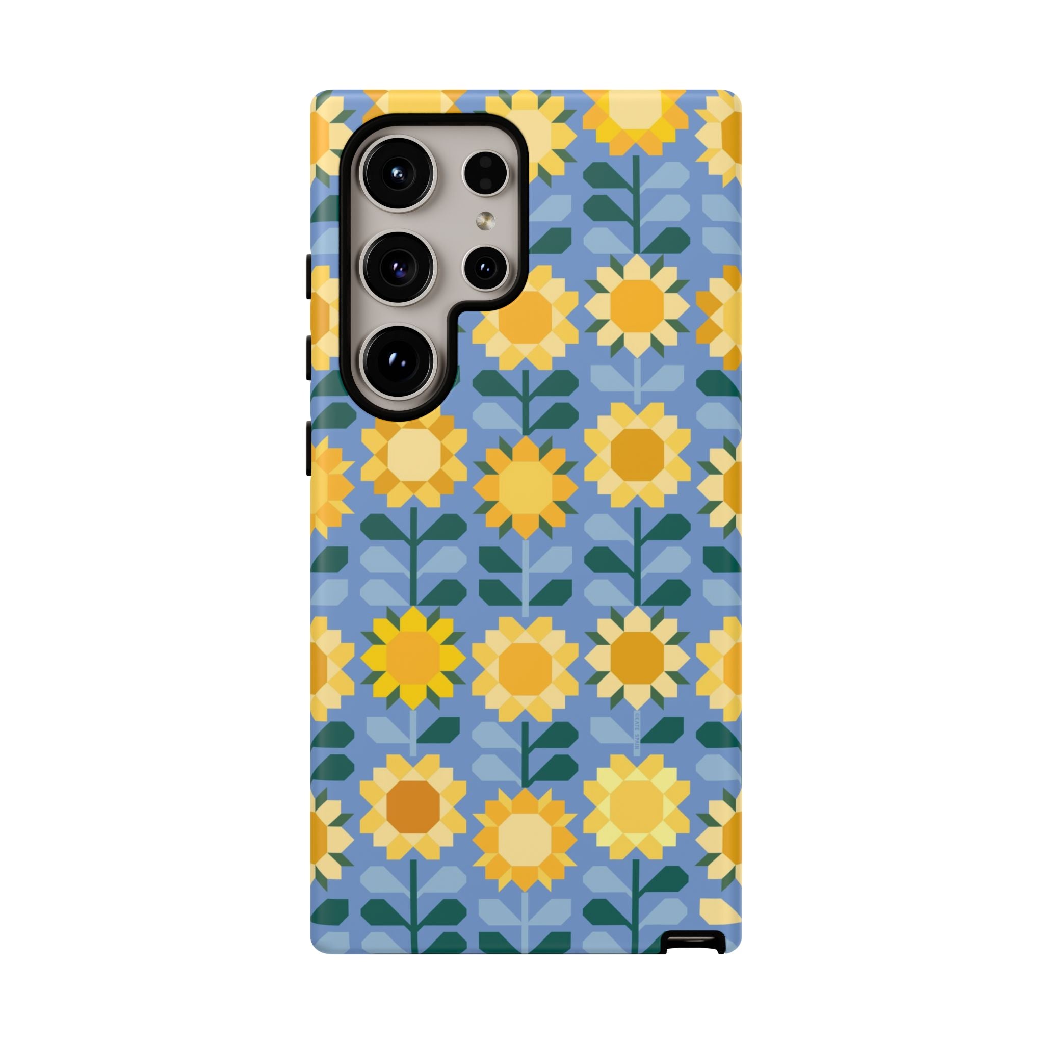 Luxury Sunflowers Samsung Galaxy S24 Ultra Case – Matte | blue, yellow, gold geometric sunflower print 