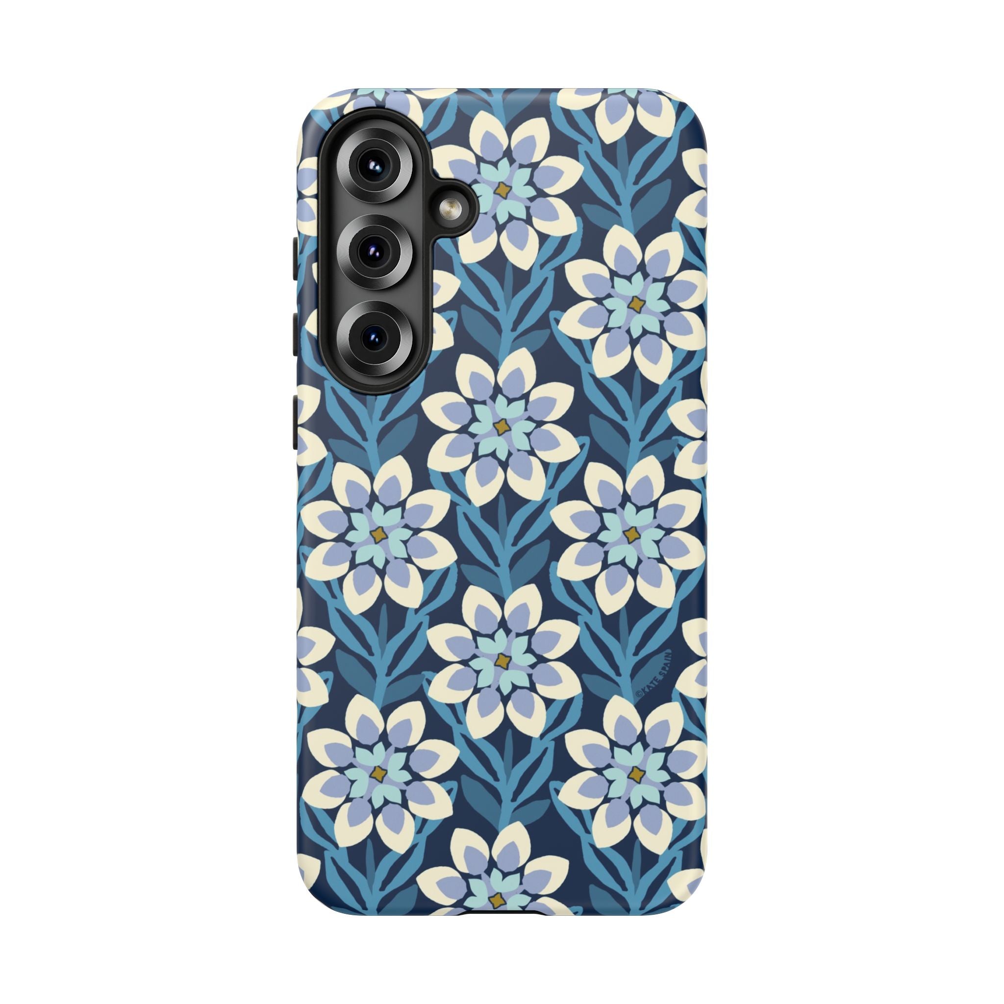 Luxury Modern Dahlia Samsung Galaxy  S25 Plus Case – Matte | navy, white, periwinkle modern dahlia print