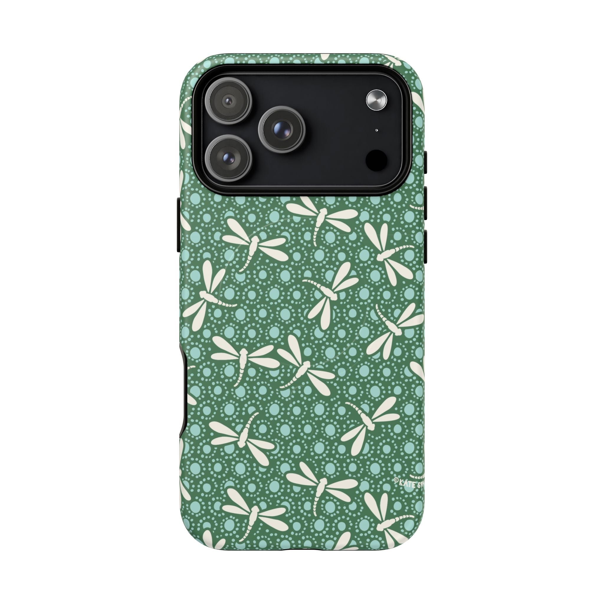 Designer Dragonfly MagSafe iPhone  17 Pro Max Case – Matte | jade green, aqua, cream dragonfly print