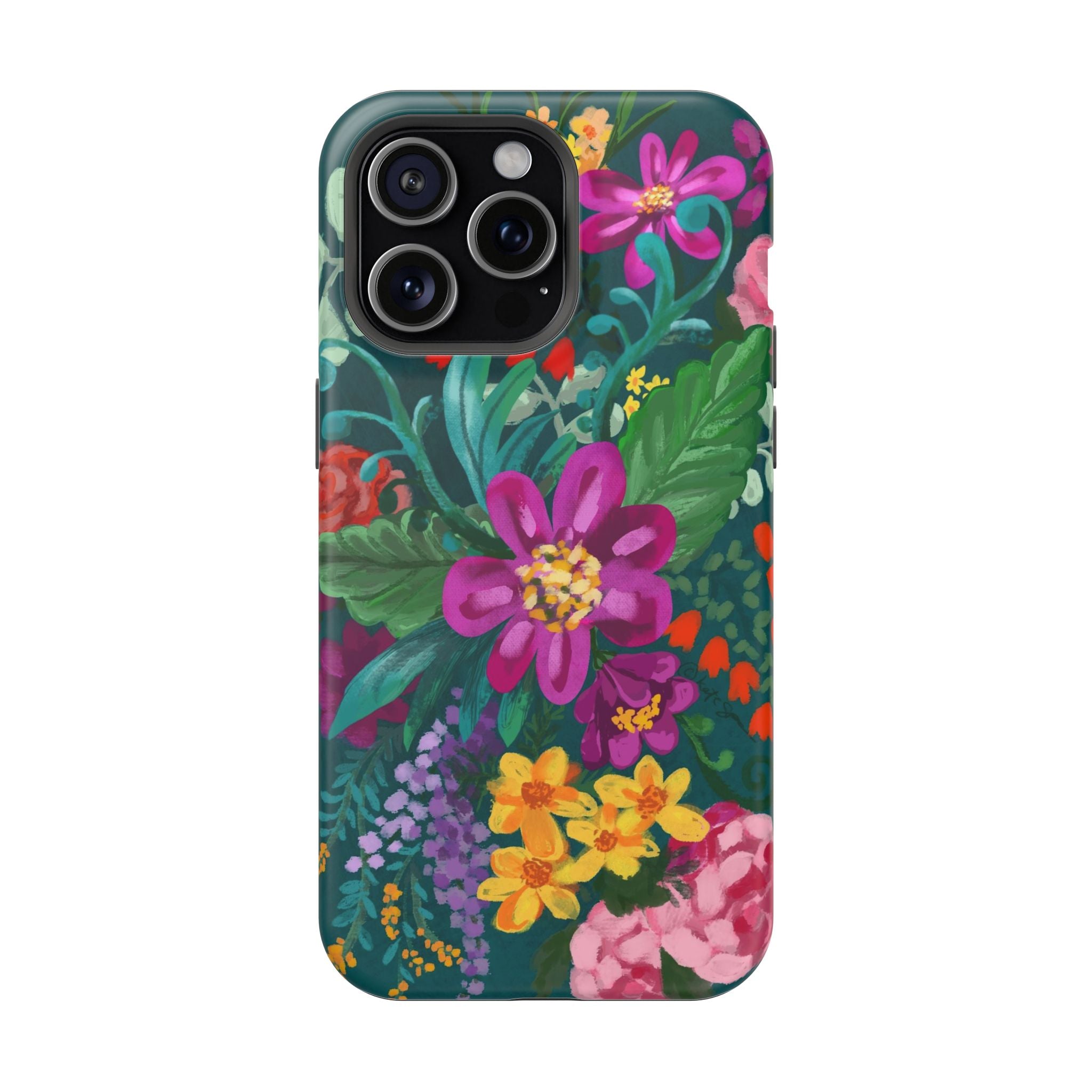 Posy MagSafe iPhone 15 Pro Max Case – Matte | teal, magenta, yellow, pink vibrant botanical floral print