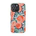 Luxury Tea Rose Navy MagSafe iPhone 15 Pro Max Case – Matte | navy, coral, peach botanical rose floral print