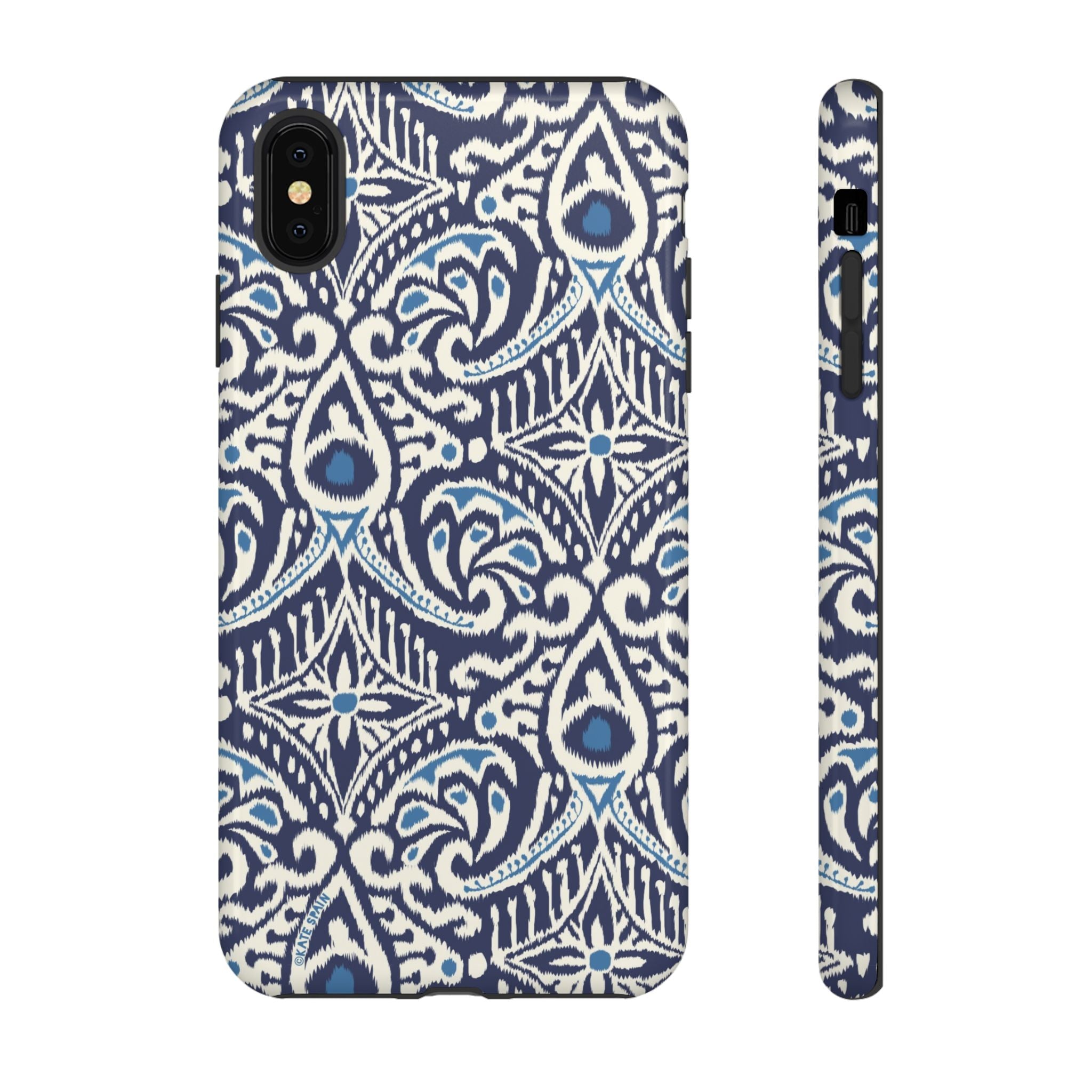 Ikat Tough iPhone XS Max Case – Glossy | navy, cream, blue ikat medallion print