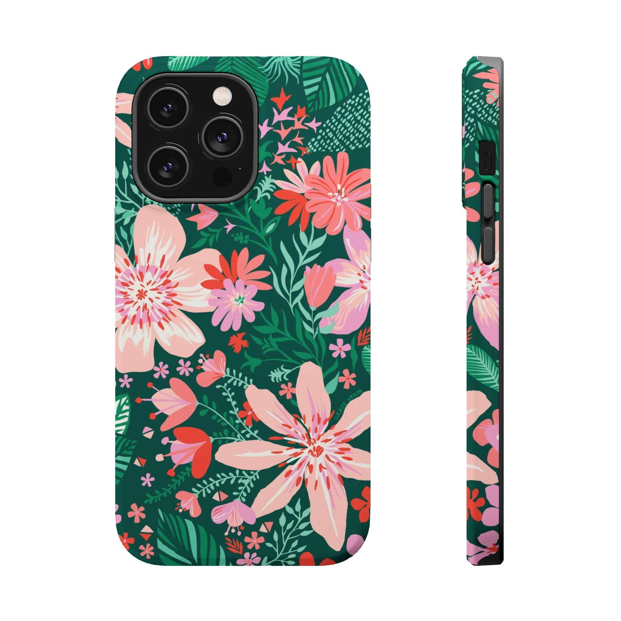 Bonaire MagSafe iPhone 14 Pro Max Case – Matte | forest green, blush, coral tropical floral print