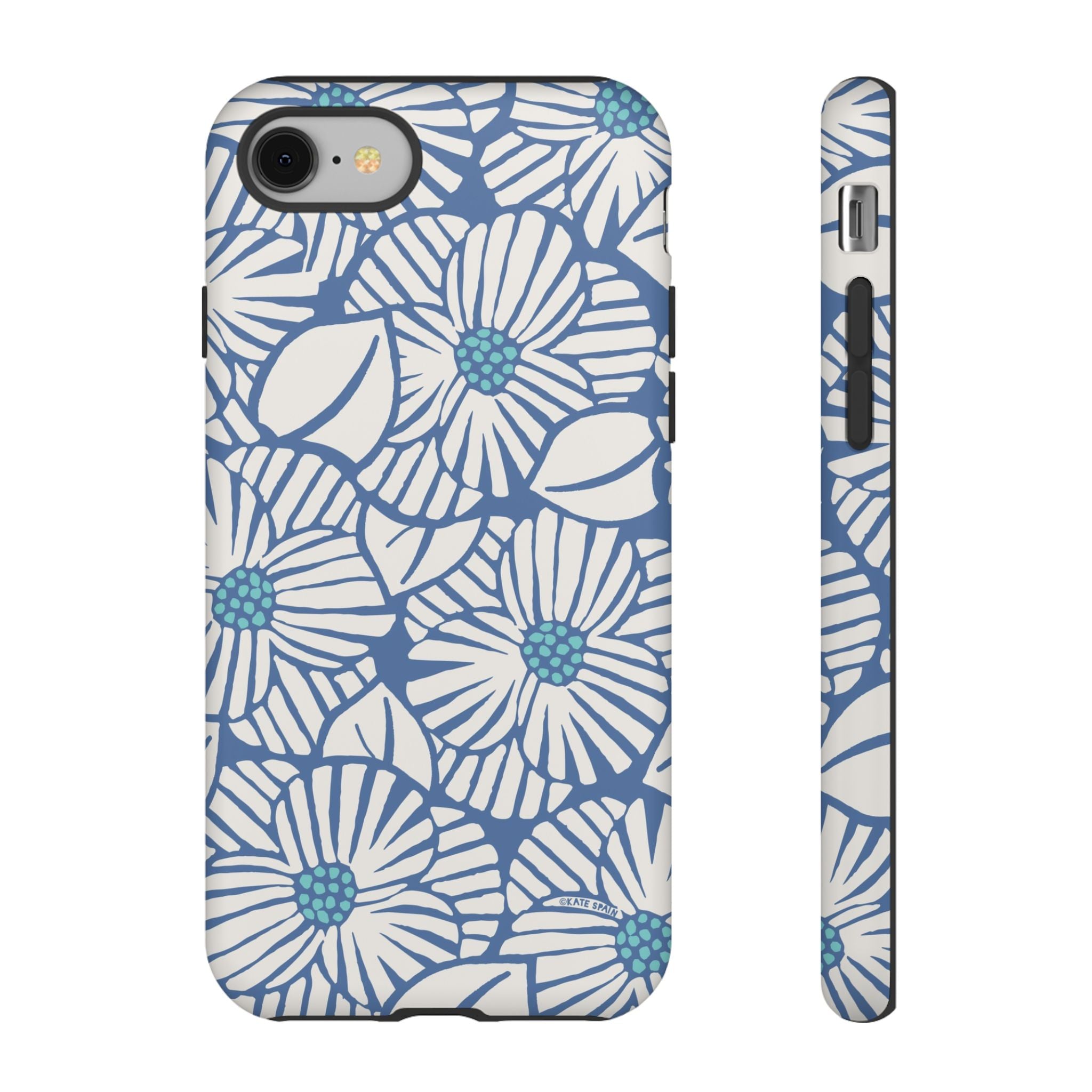 Calendula Tough iPhone 8 Case – Matte | periwinkle, cream, teal graphic daisy floral print