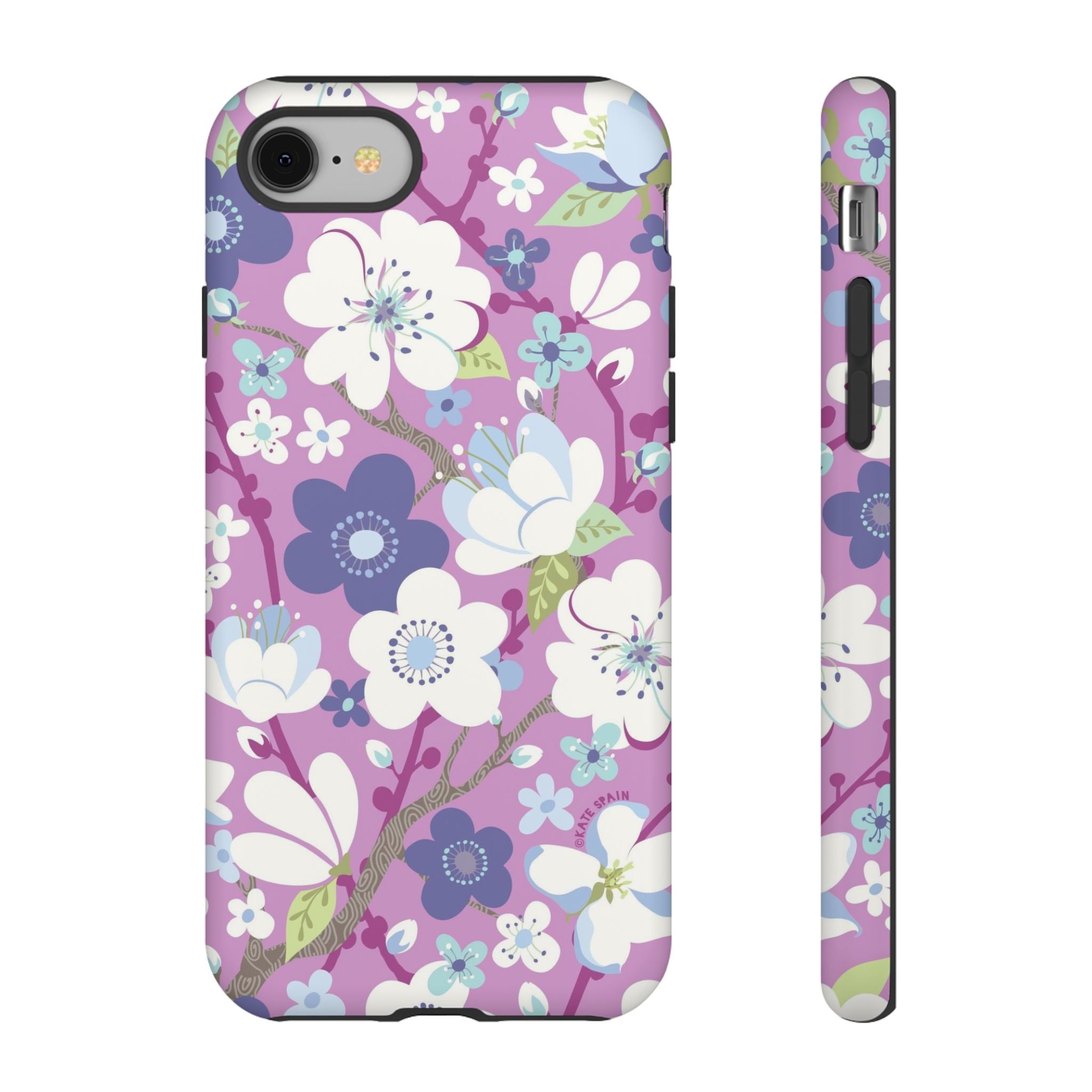 Luxury Cherry Blossom Tough iPhone 8 Case – Matte | mauve, purple, blue, white cherry blossom print