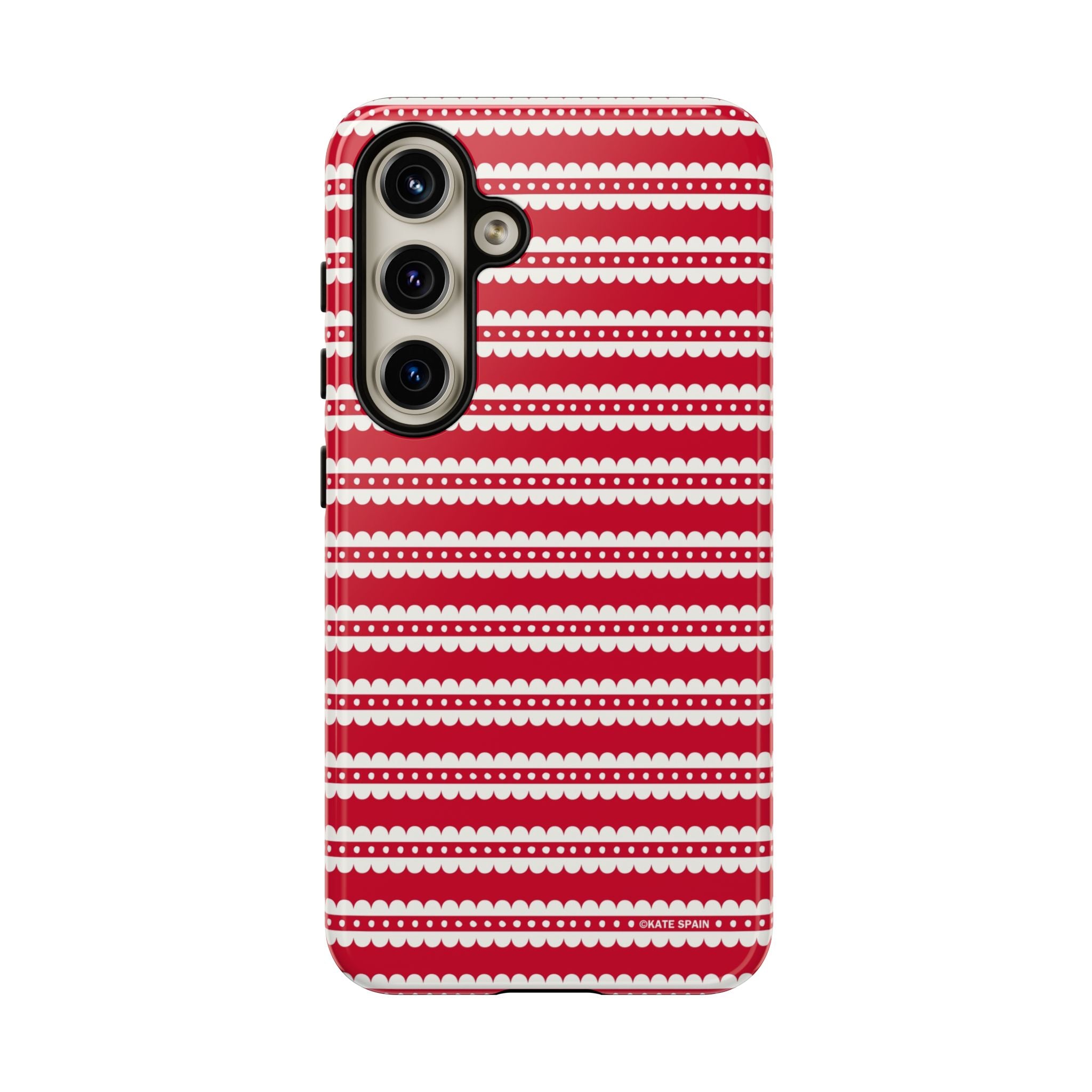 Candy Cane Stripe Samsung Galaxy S24 Case – Glossy | red, cream scalloped candy cane stripe print