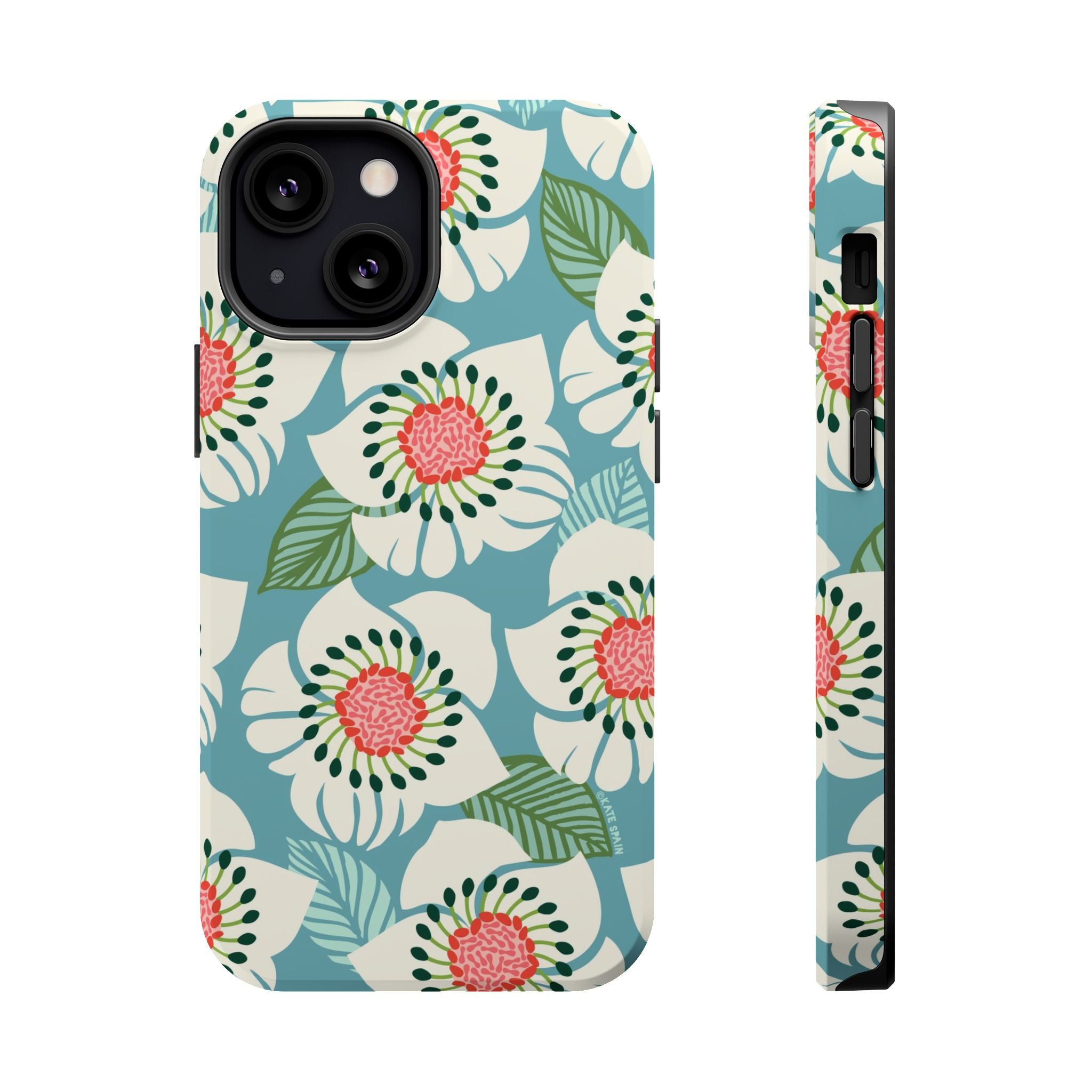 Panache Floral MagSafe iPhone 13 Mini Case – Matte | sky blue, pale cream, pink anemone floral print