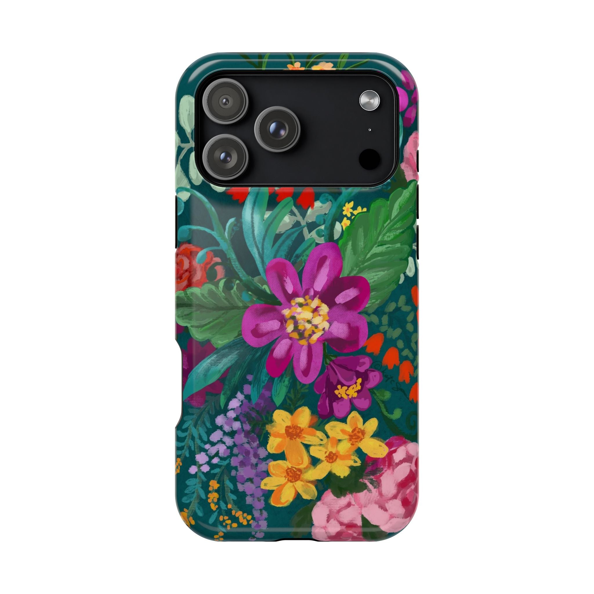 Posy MagSafe iPhone 17 Pro Max Case – Glossy | teal, magenta, yellow, pink vibrant botanical floral print