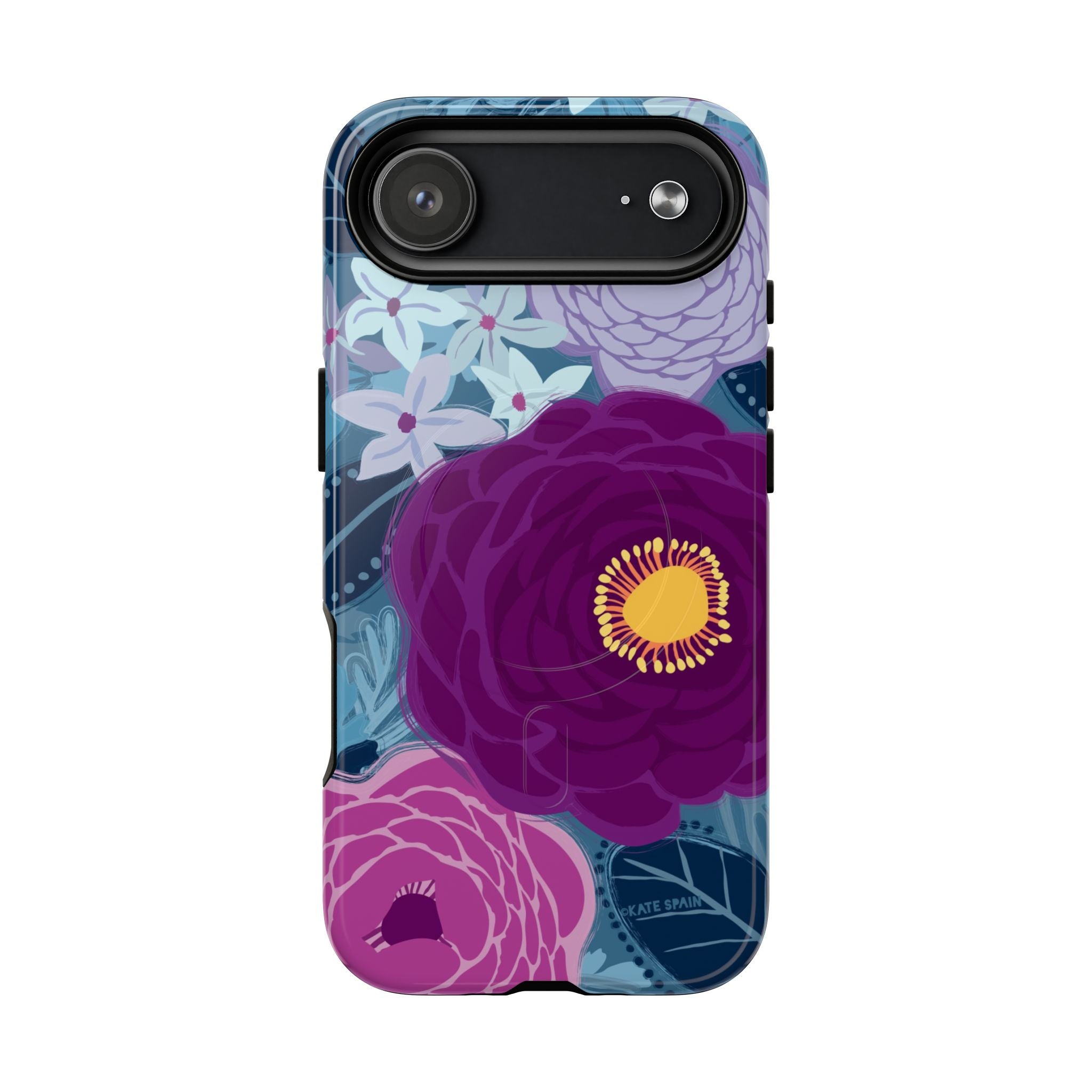 Bloomerie Violet MagSafe iPhone 17 Air Case – Glossy | navy, purple, magenta botanical peony floral print