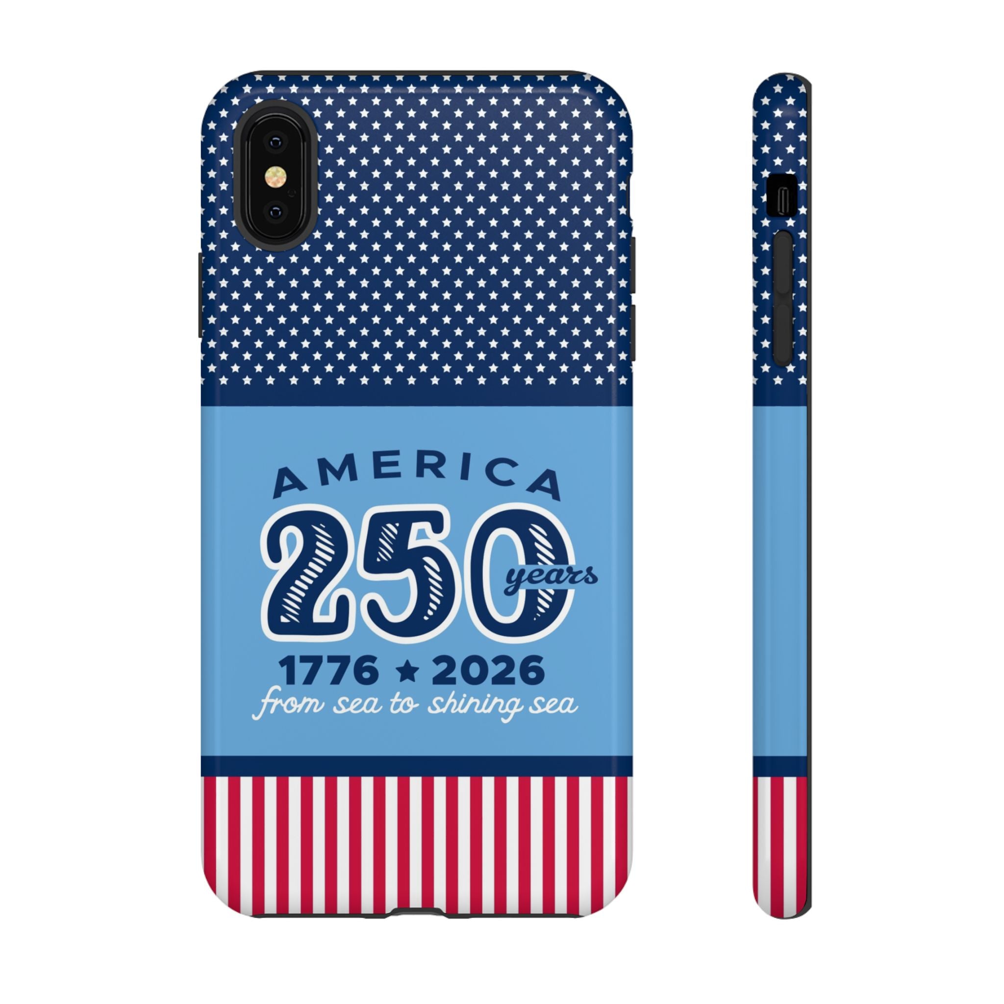 Sea to Shining Sea Tough iPhone XS Max Case – Glossy | navy, sky blue, red, white American stars & stripes 250th anniversary print