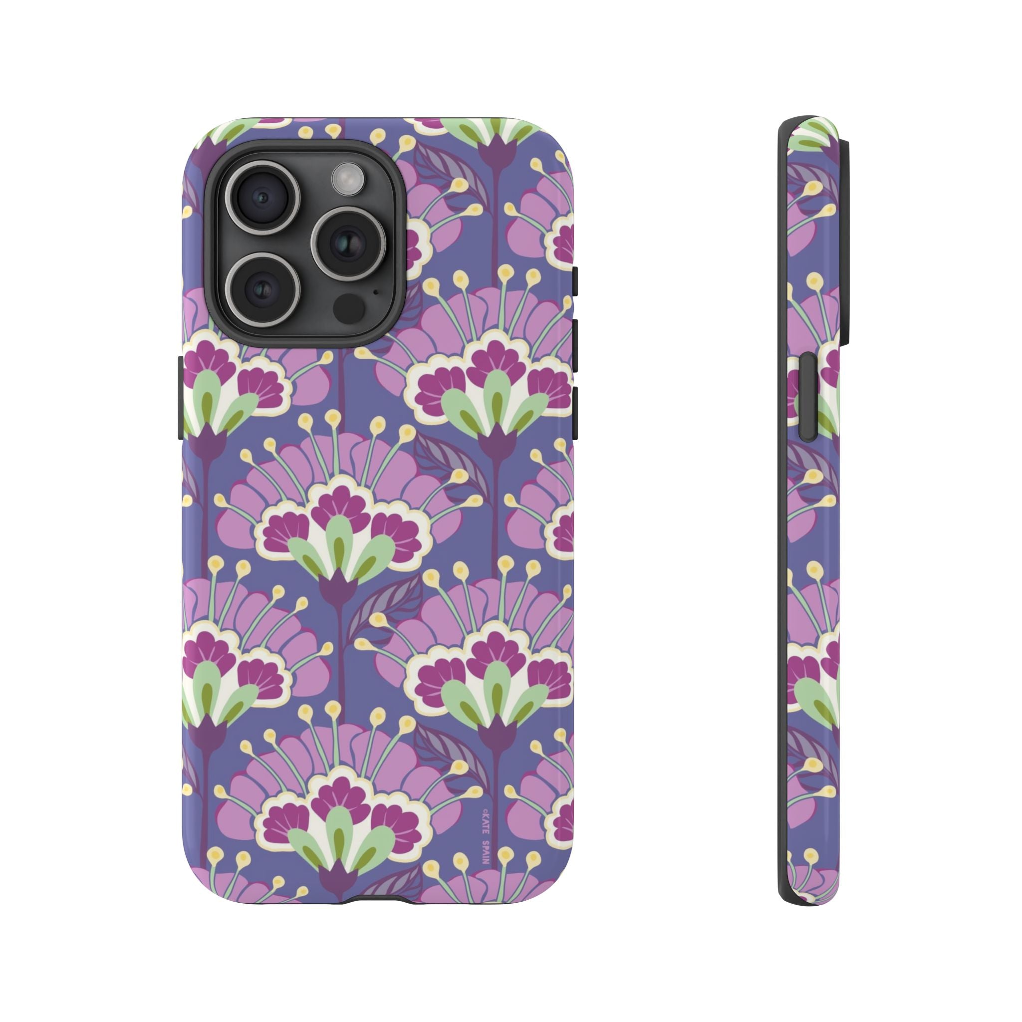 Lantern Flower Tough iPhone 15 Pro Max Case – Glossy | periwinkle, purple, mauve, sage botanical lantern floral print