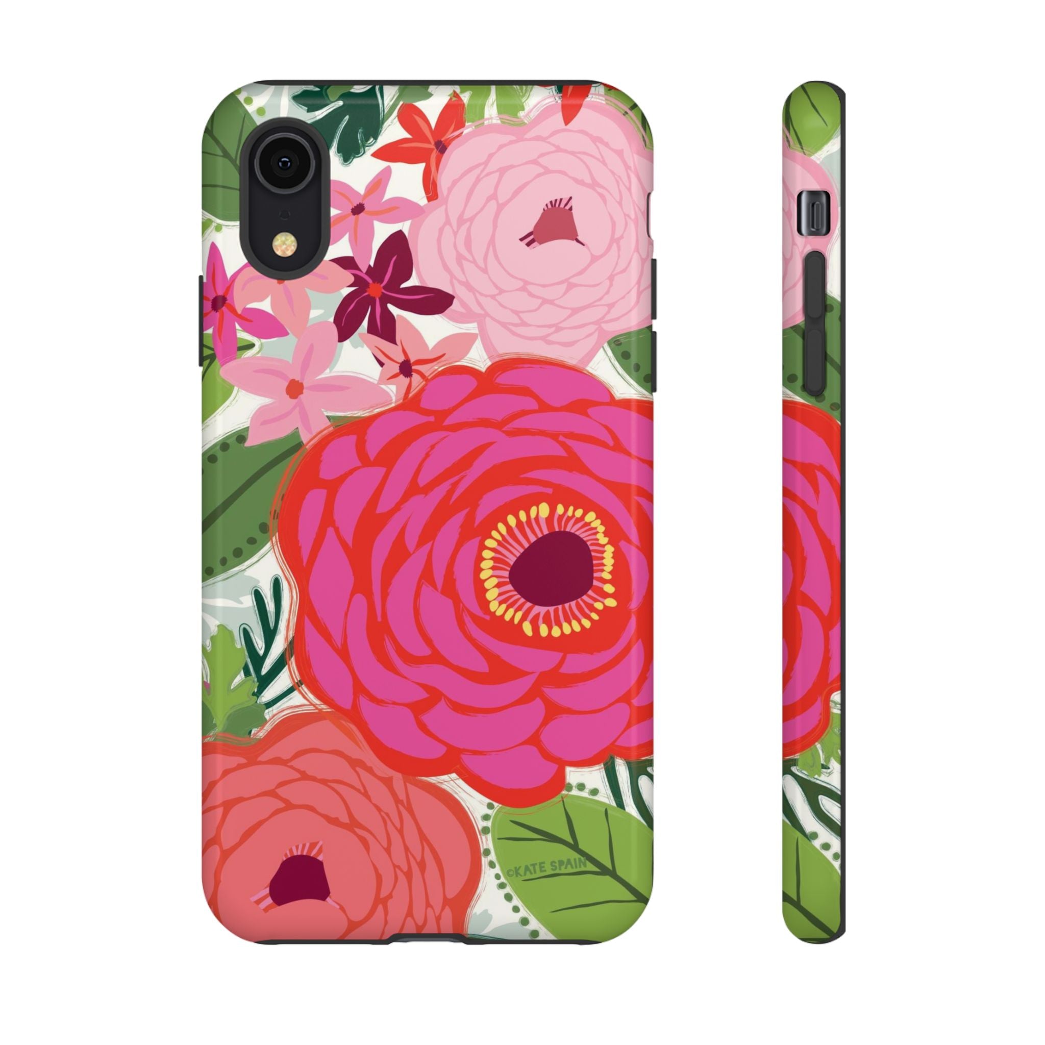 Bloomerie Tough iPhone XR Case – Glossy | cream, magenta, coral botanical peony floral print