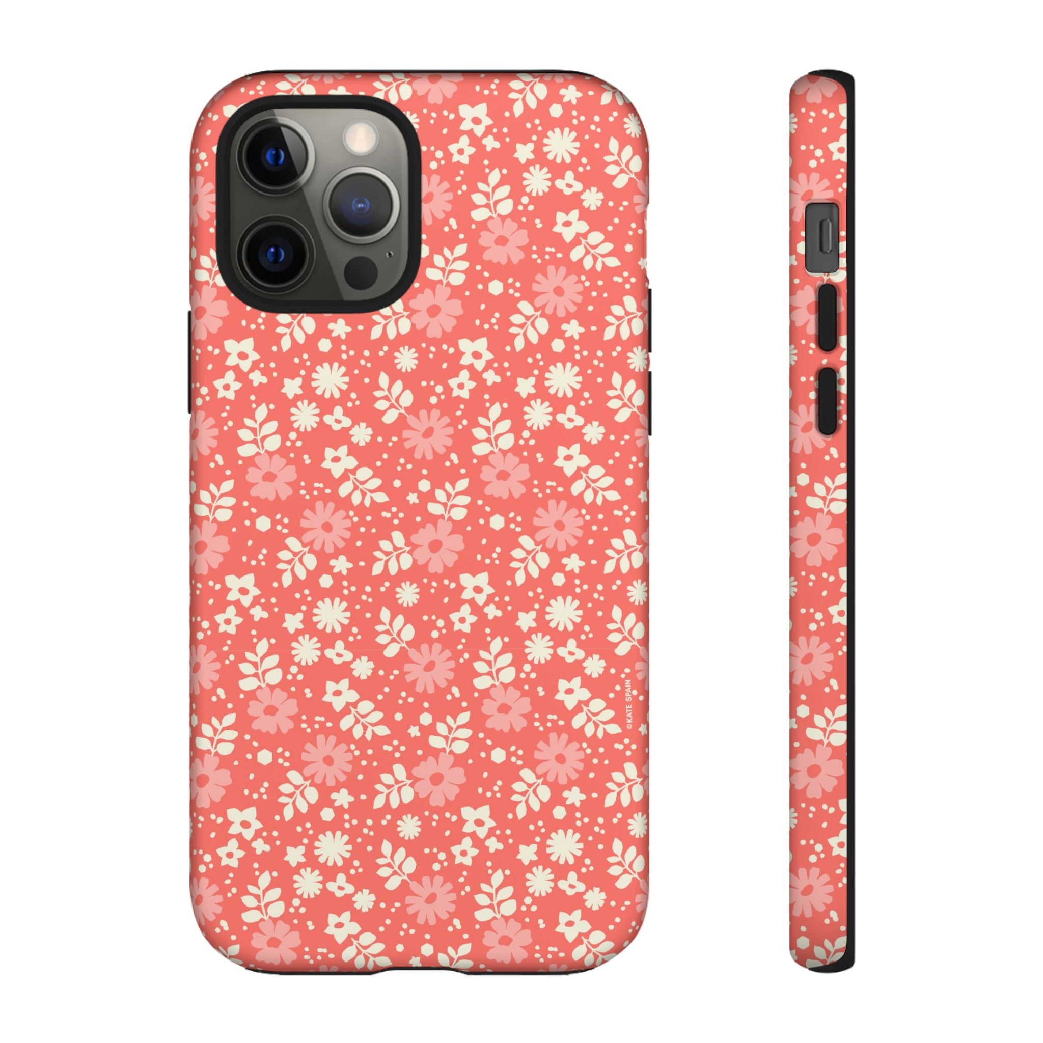 Petaline Tough iPhone 12 Pro Case – Matte | coral, pink, cream ditsy floral print