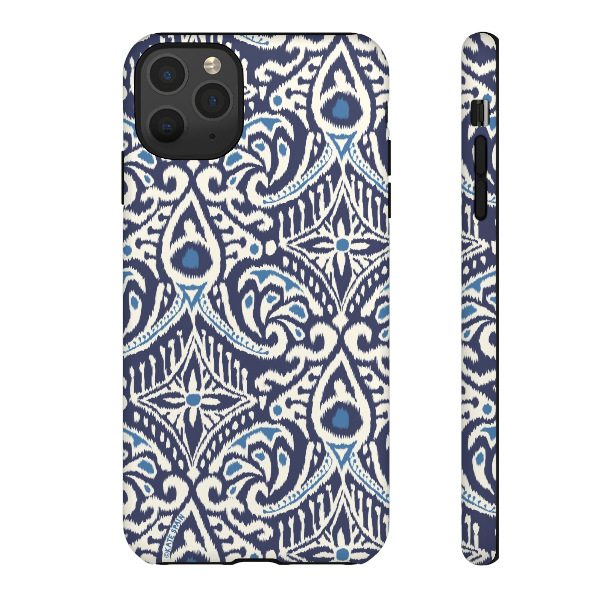 Ikat Tough iPhone 11 Pro Max Case – Matte | navy, cream, blue ikat medallion print
