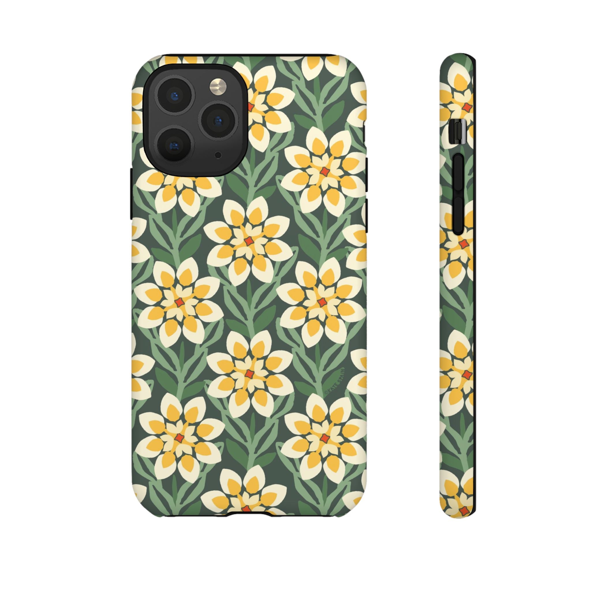 Designer Modern Dahlia Tough iPhone 11 Pro Case – Matte | yellow, cream, green dahlia floral print