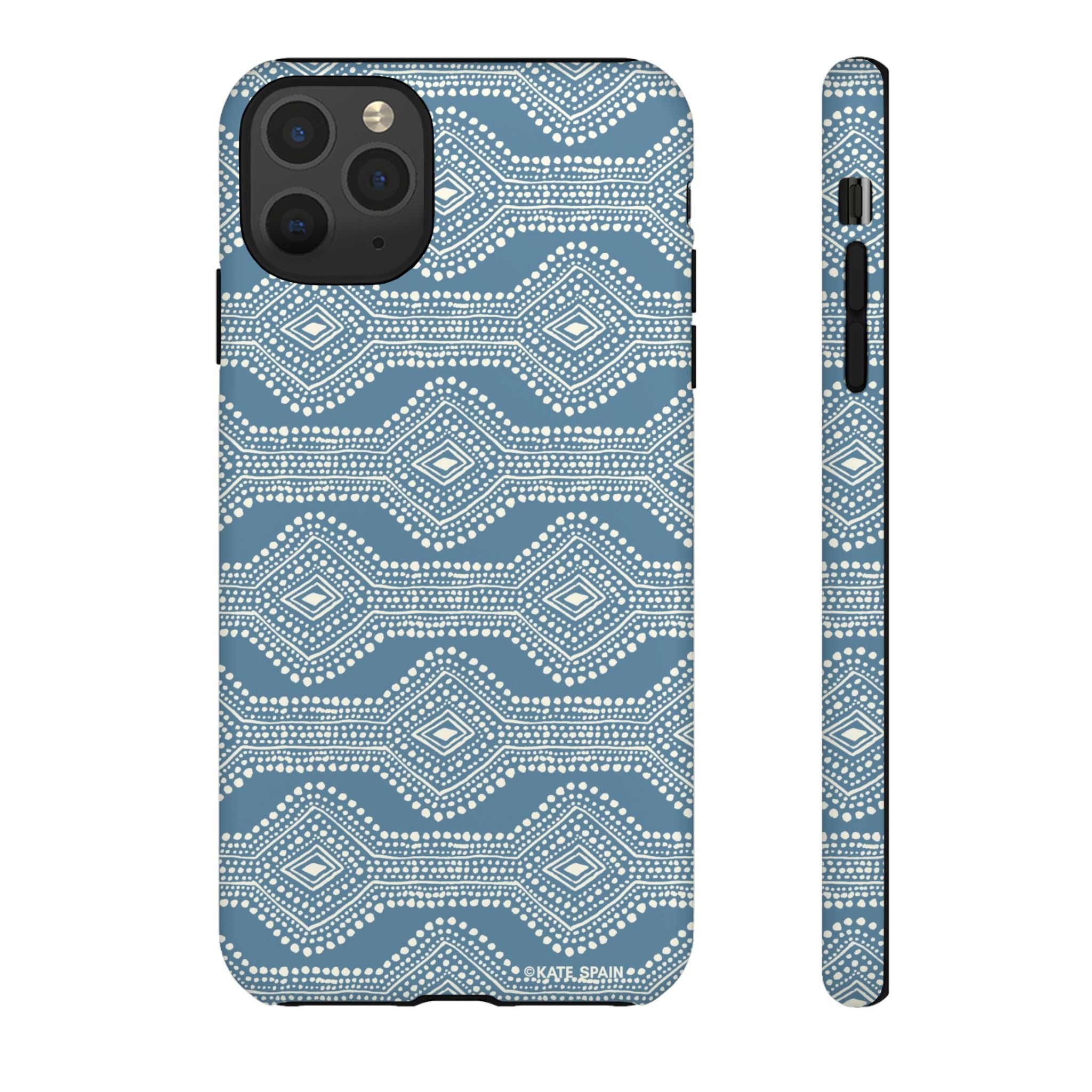 Diamond Dots Tough iPhone 11 Pro Max Case – Matte | steel blue, white diamond dot geometric print