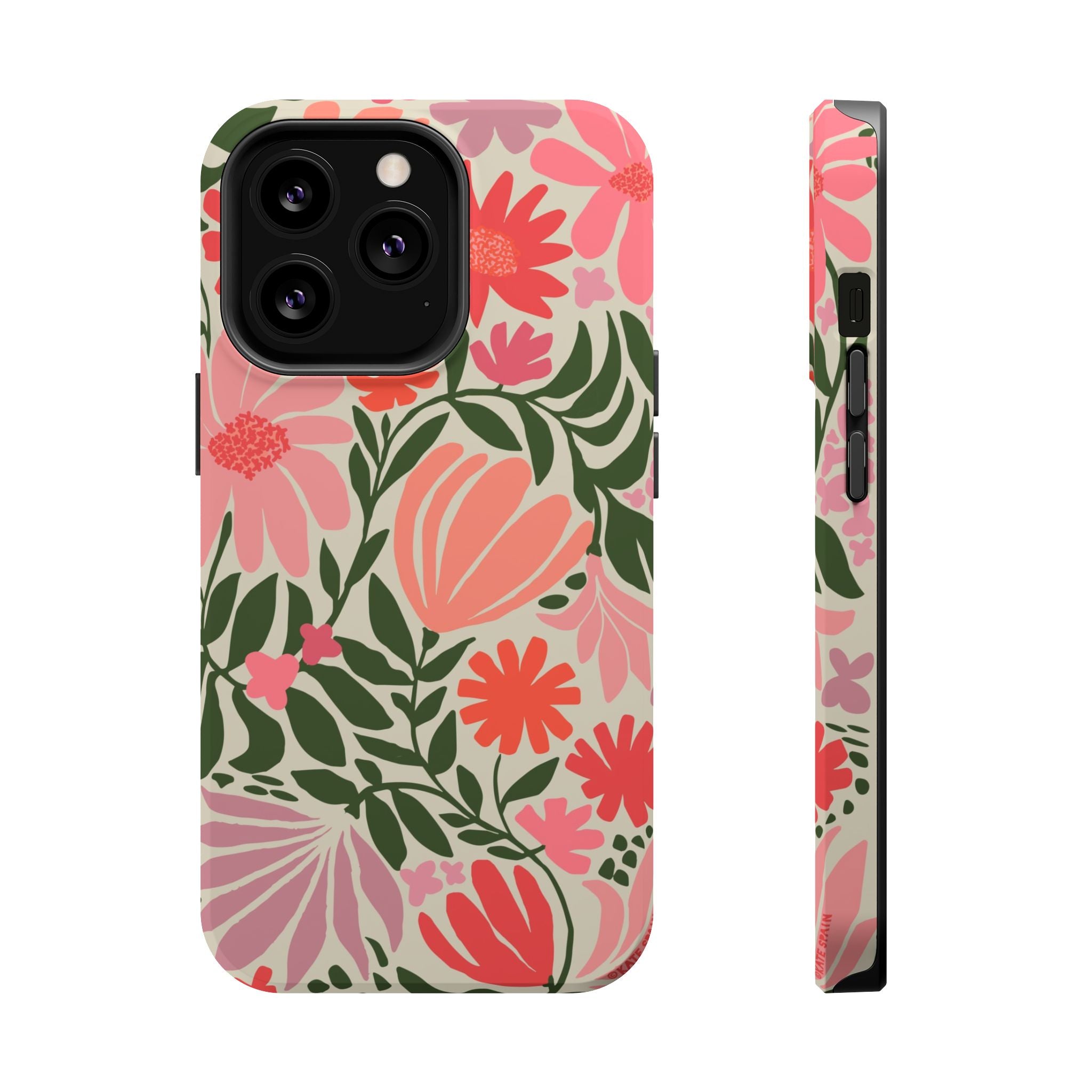 Botanica MagSafe iPhone 13 Pro Case – Matte | coral, pink, sage green botanical wildflower print