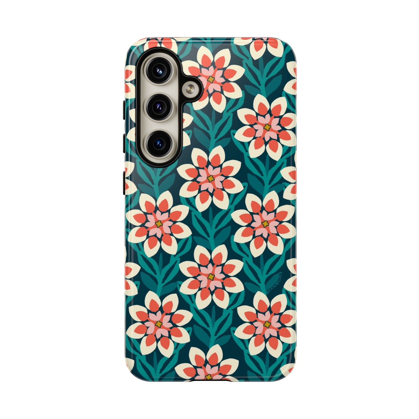 Modern Dahlia Samsung Case - Teal Coral Allover Pattern