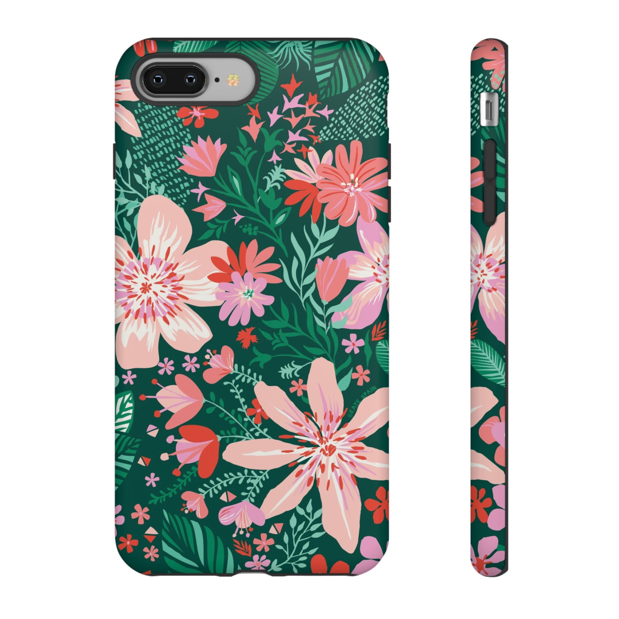 Bonaire Tough iPhone 8 Plus Case – Matte | jade, pink, white tropical floral botanical print